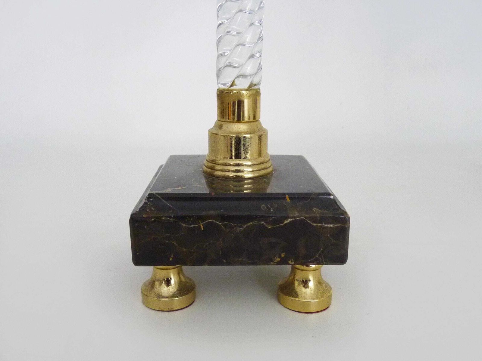 Pair Of Large Candlesticks, Restoration Style In Brass, Black Marble, Glass. 19th Century photo vintage