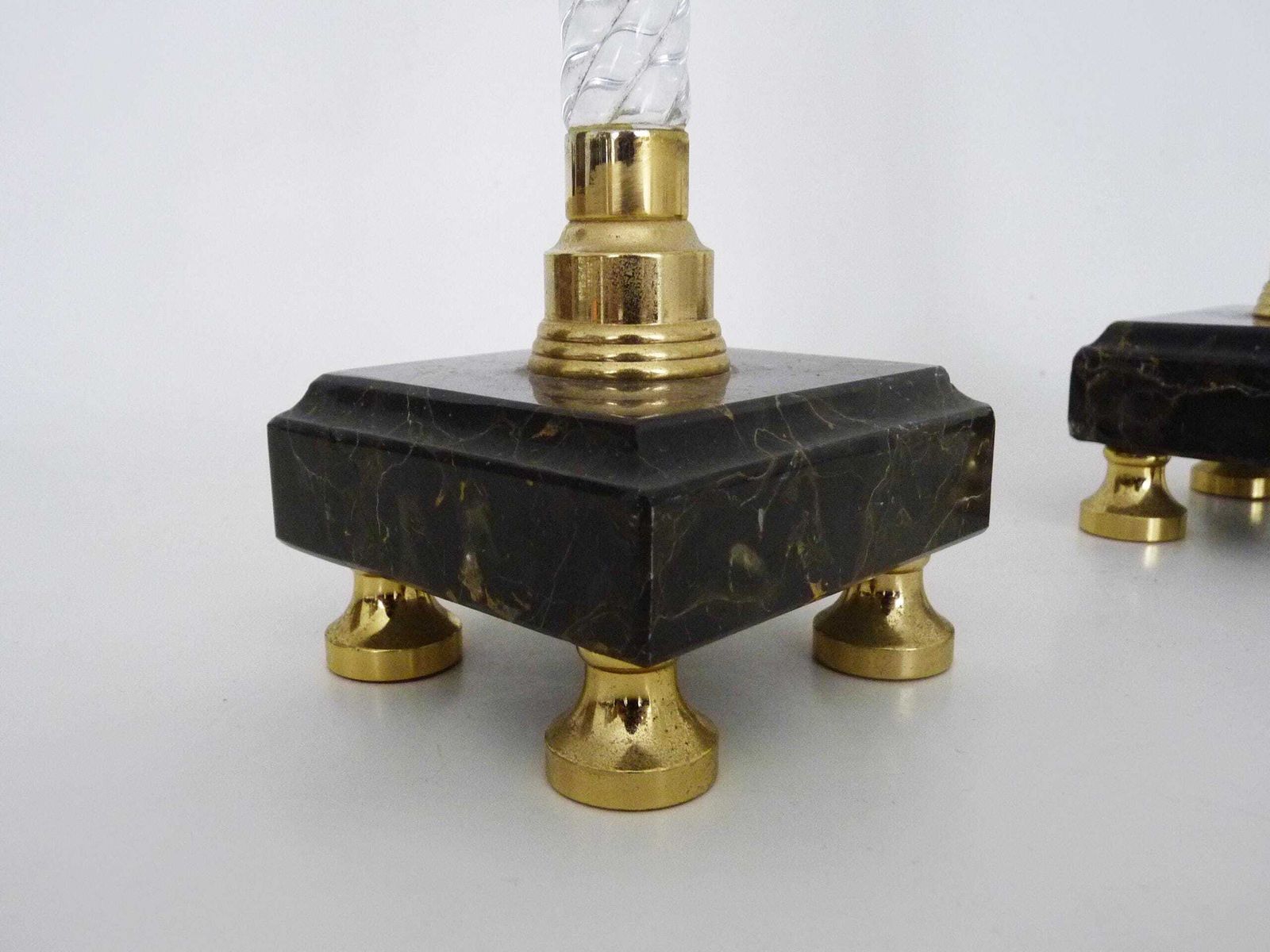 photo furniture Pair Of Large Candlesticks, Restoration Style In Brass, Black Marble, Glass. 19th Century