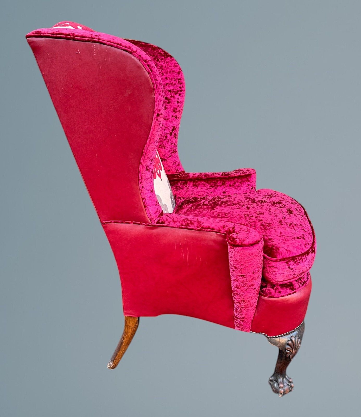 Oak Queen Anne Style Wing Chair photo for sale