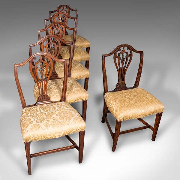 Set Of 6 Antique Hepplewhite Revival Dining Chairs, English, Seat, Victorian photo vintage