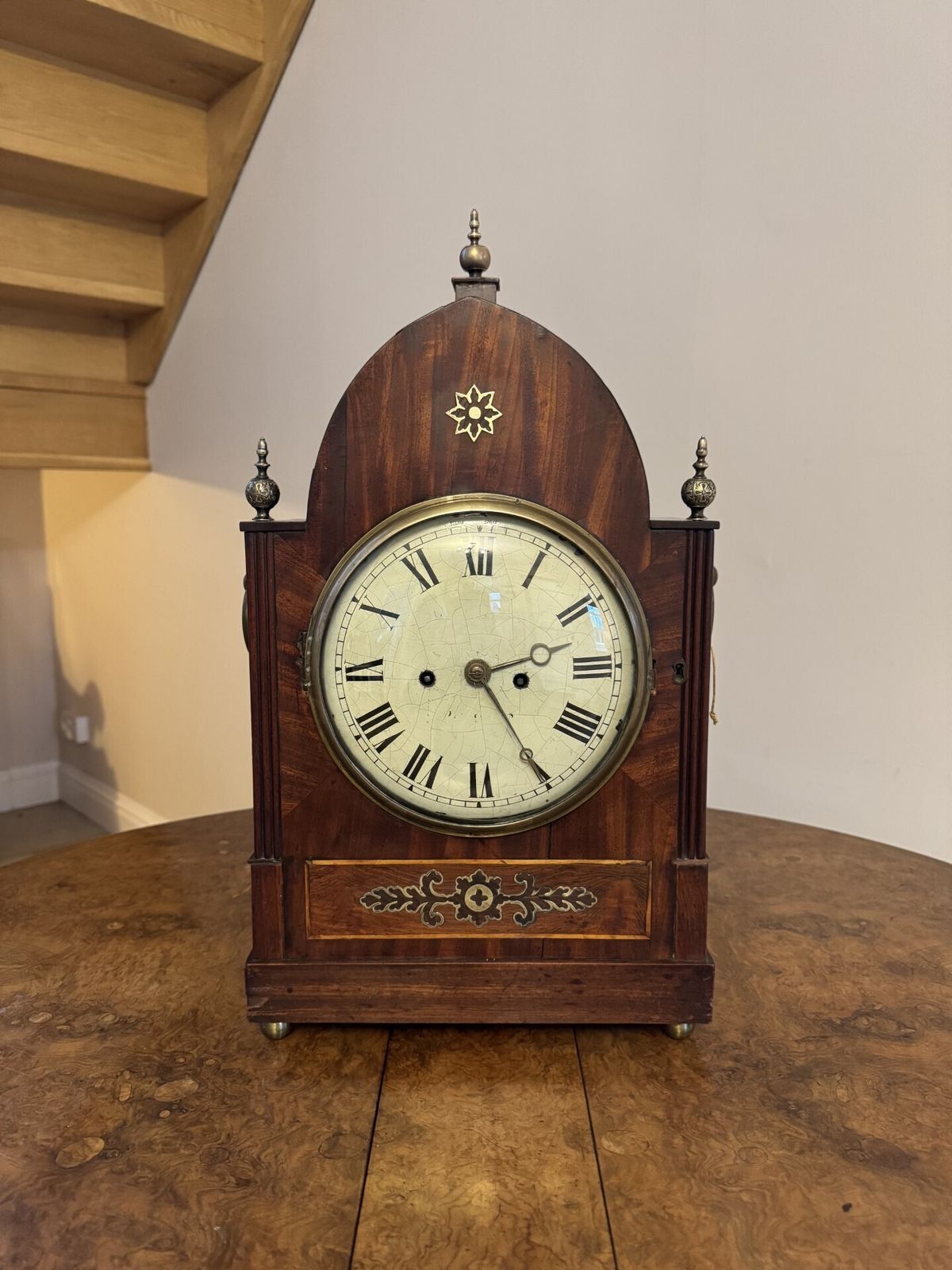 Outstanding Quality Large Antique Regency Mahogany Brass Inlaid Bracket Clock photo vintage