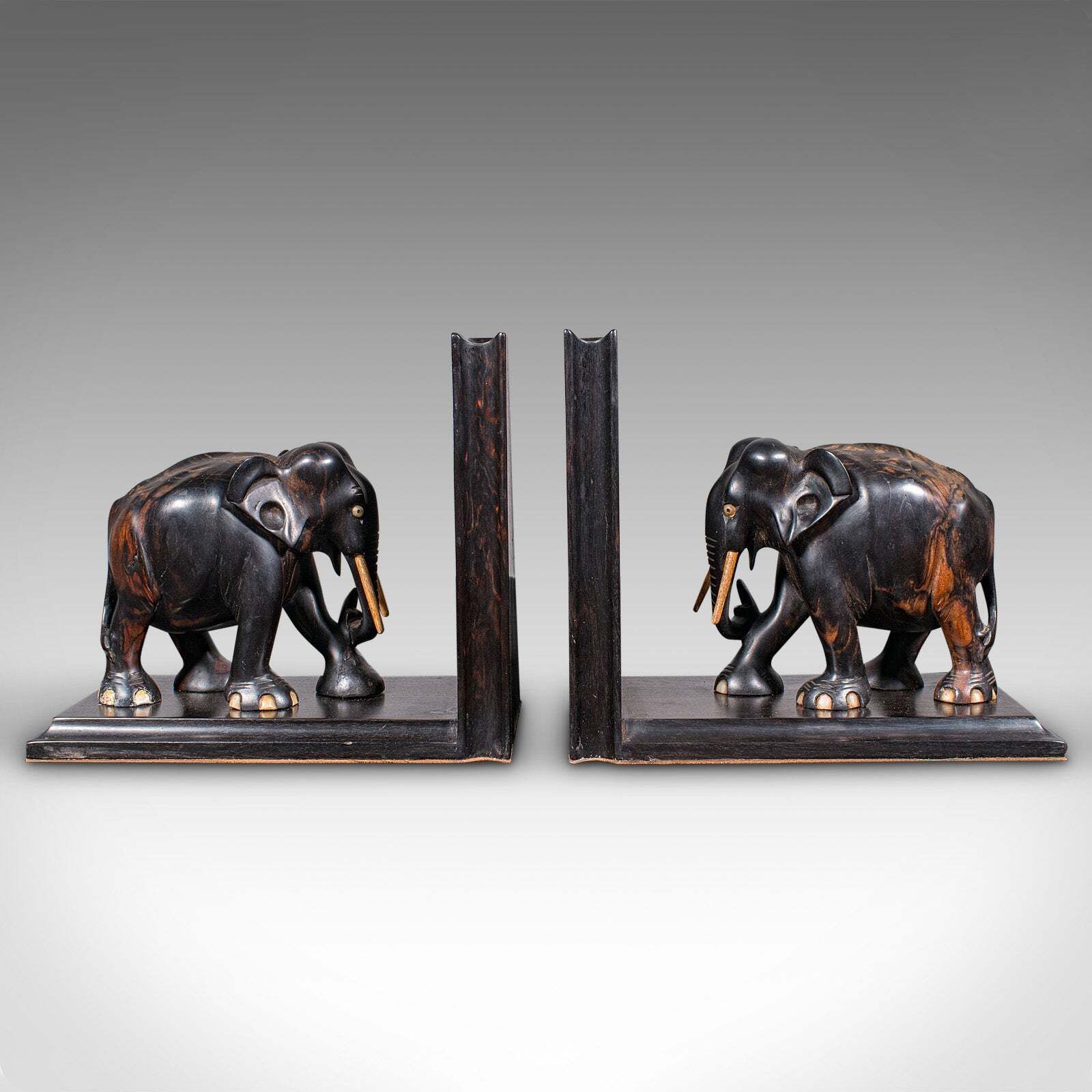 Pair Antique Elephant Bookends, Indian, Coromandel, Novel, Book Rest, Victorian photo furniture