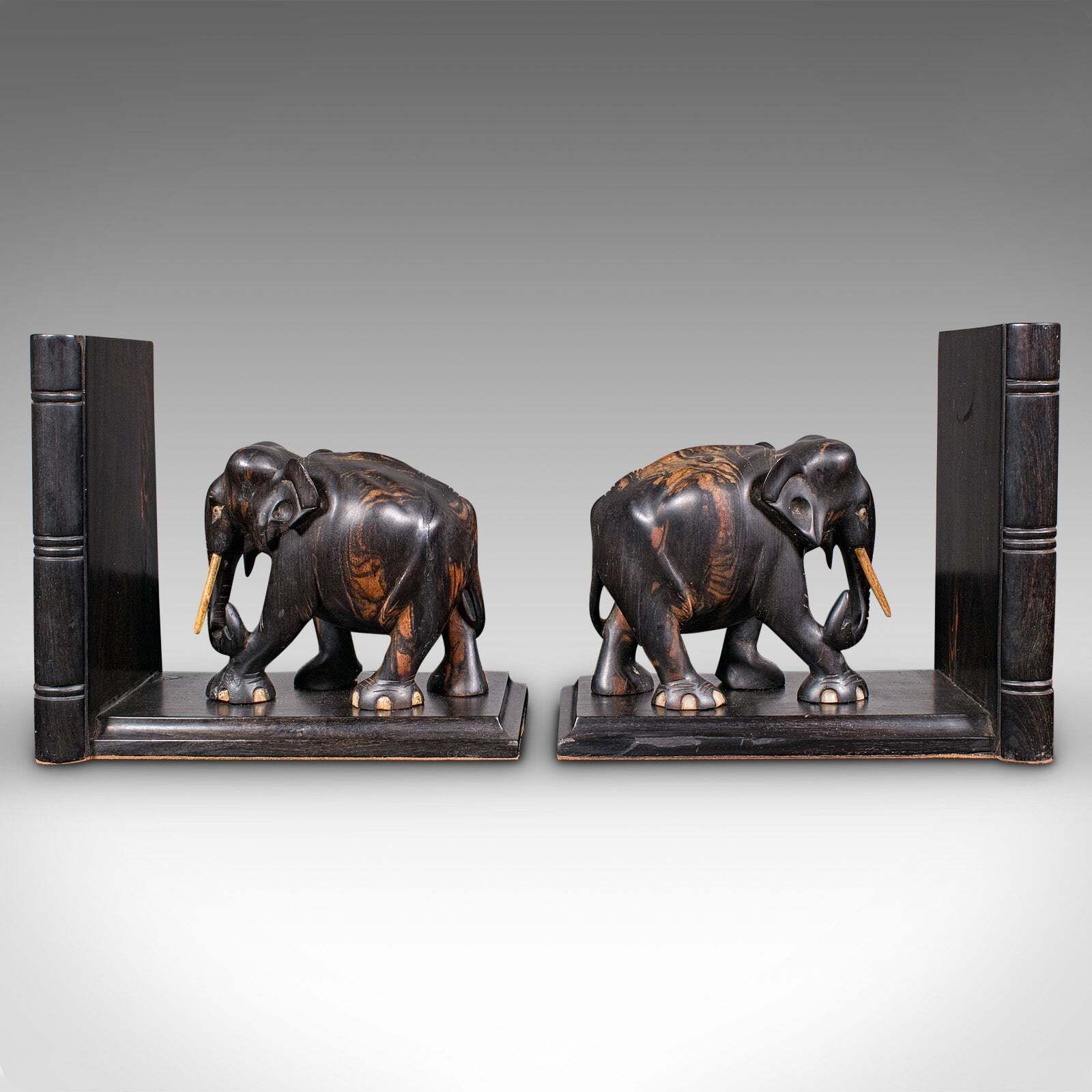 Pair Antique Elephant Bookends, Indian, Coromandel, Novel, Book Rest, Victorian photo for sale
