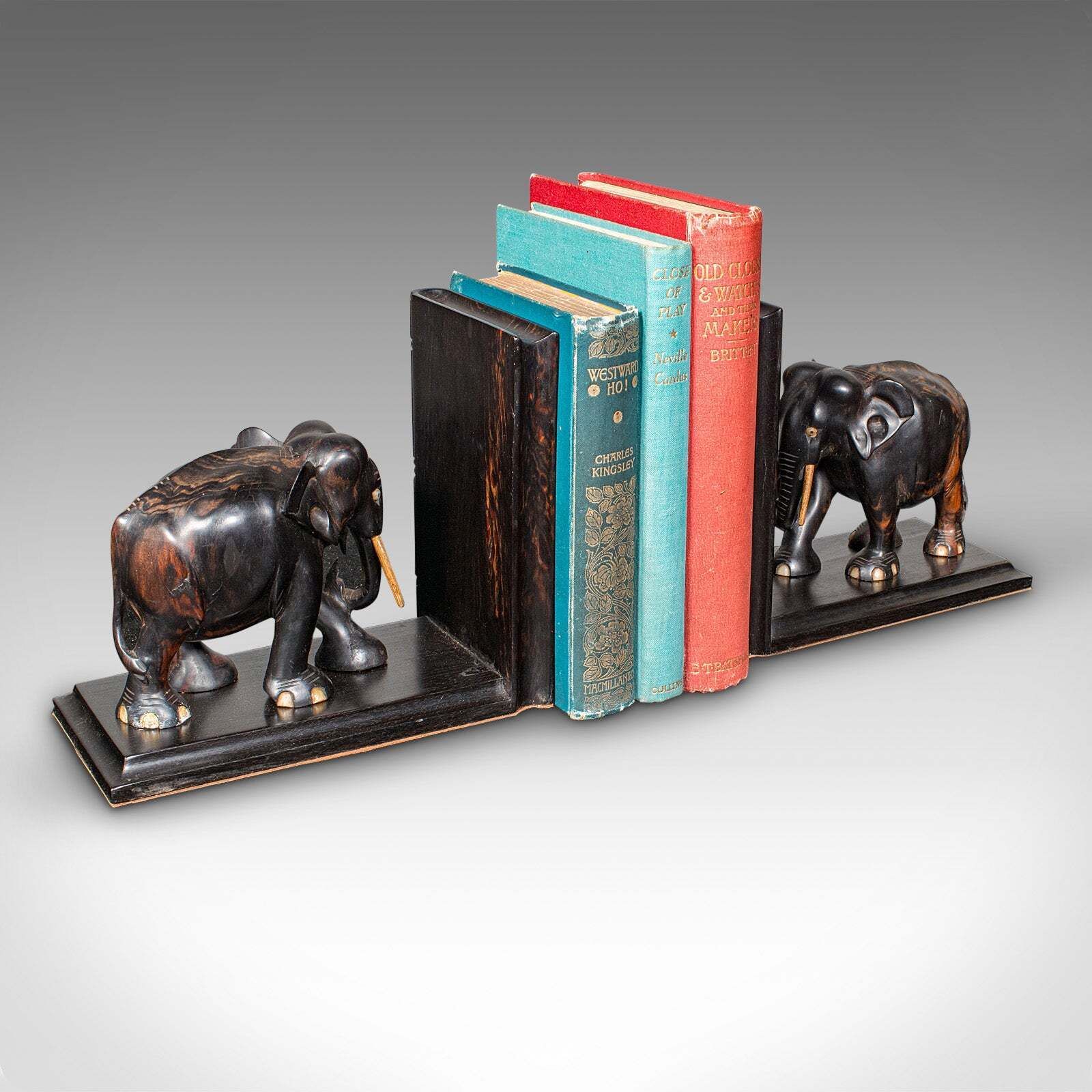 photo furniture Pair Antique Elephant Bookends, Indian, Coromandel, Novel, Book Rest, Victorian