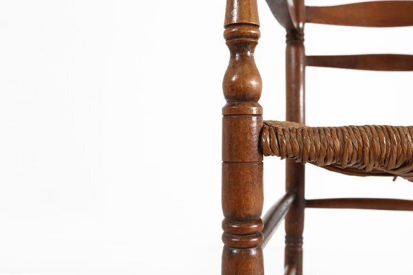 Antique French Wooden Armchair With Cane Seat, 1890s photo Furniture