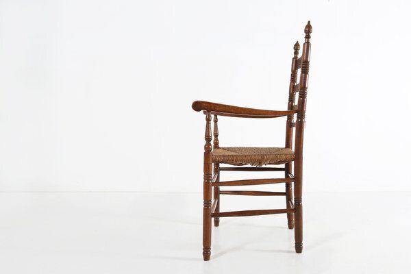 Antique French Wooden Armchair With Cane Seat, 1890s photo 851.0