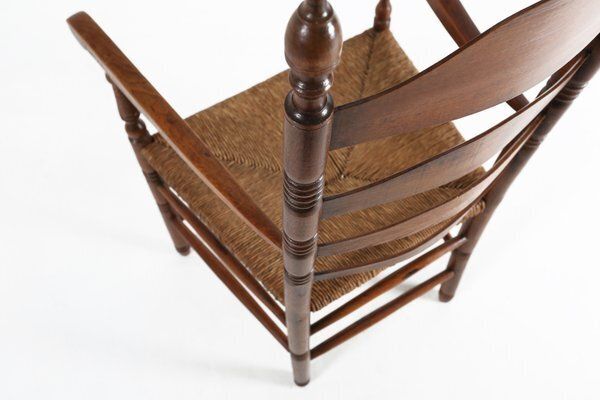 Furniture Antique French Wooden Armchair With Cane Seat, 1890s photo