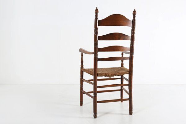 photo vinterior Antique French Wooden Armchair With Cane Seat, 1890s