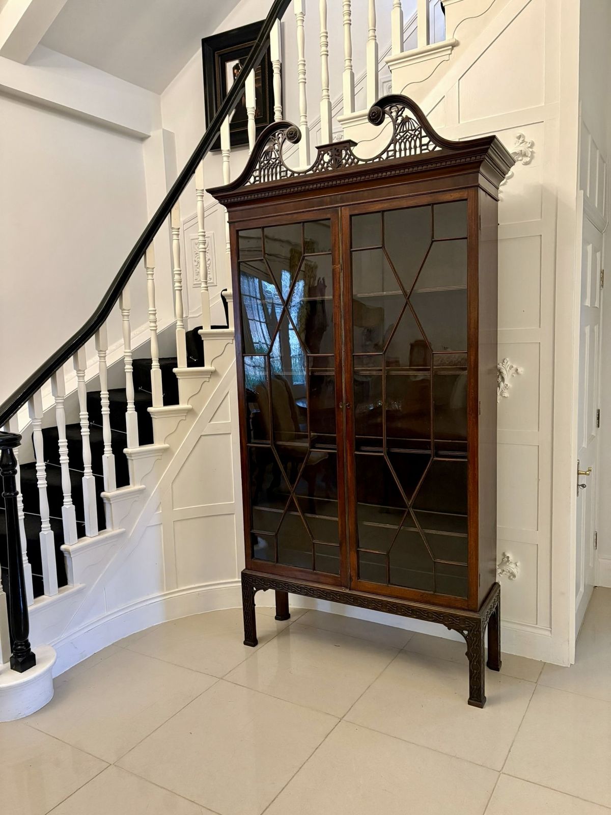 Outstanding Quality Large Antique 19th Century Astral Glazed Carved Mahogany Bookcase photo Furniture