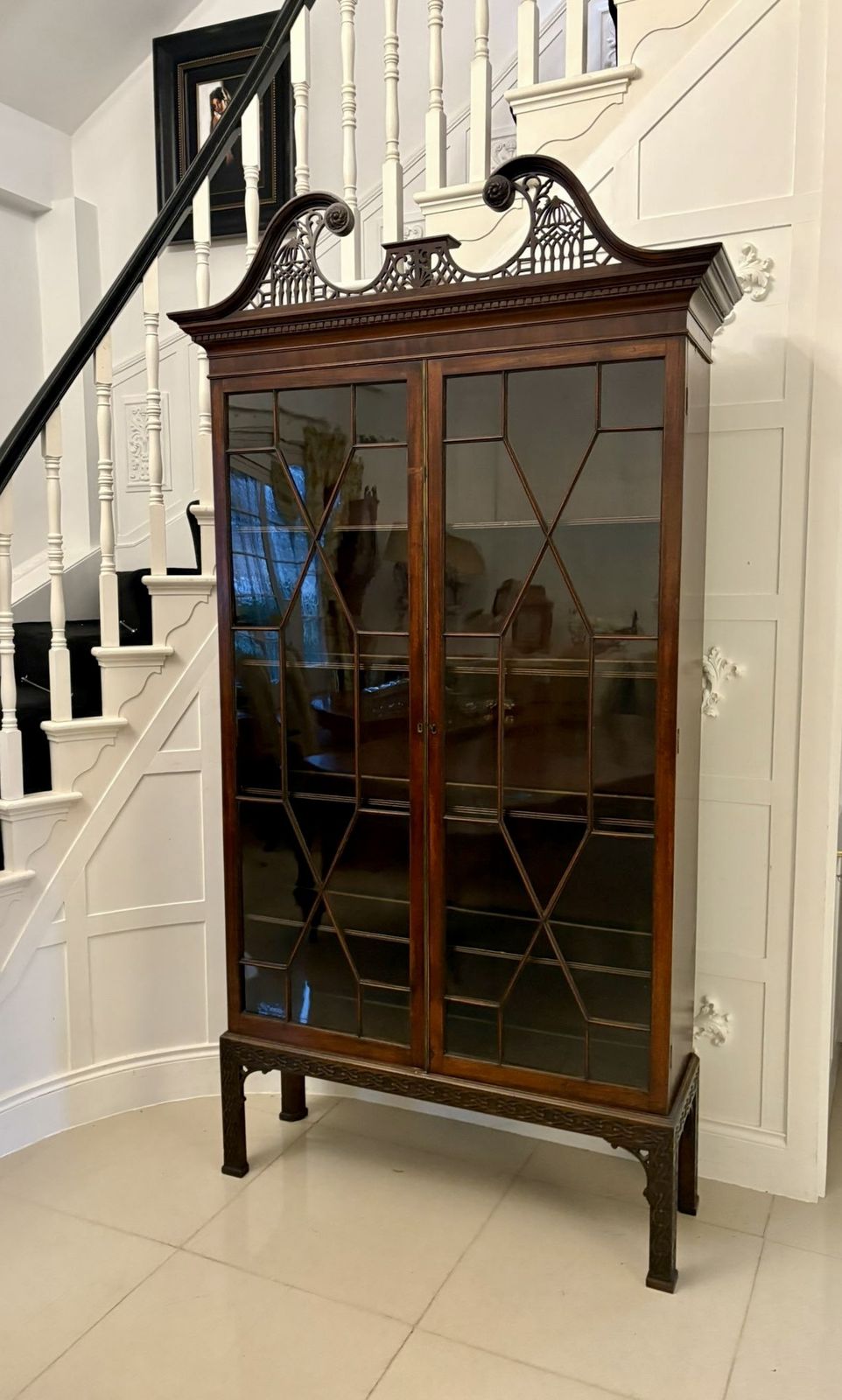 Outstanding Quality Large Antique 19th Century Astral Glazed Carved Mahogany Bookcase photo buy