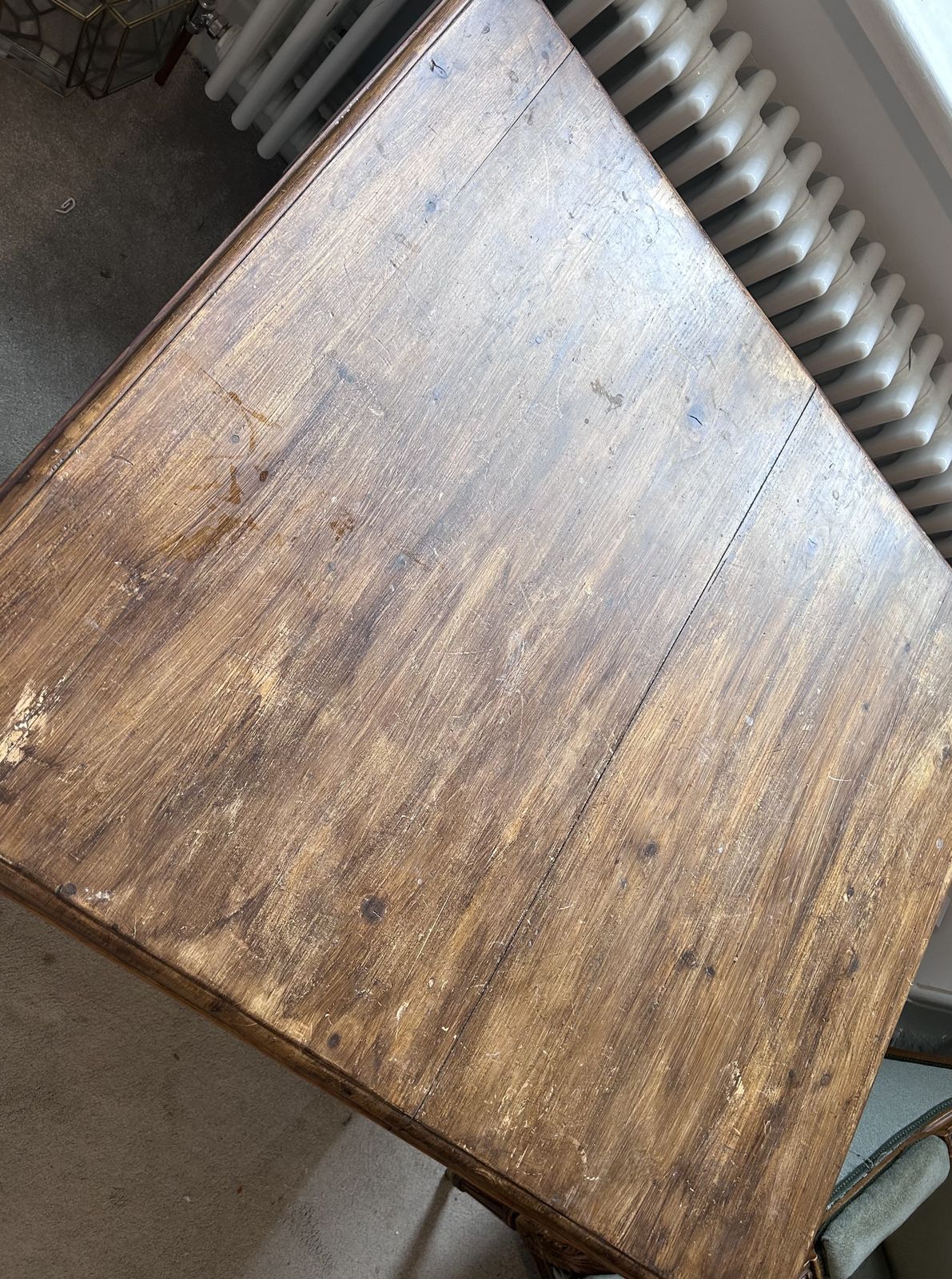 Victorian Farmhouse Table. Dark Stained Carved Wood. Original Castor Wheels photo vinterior