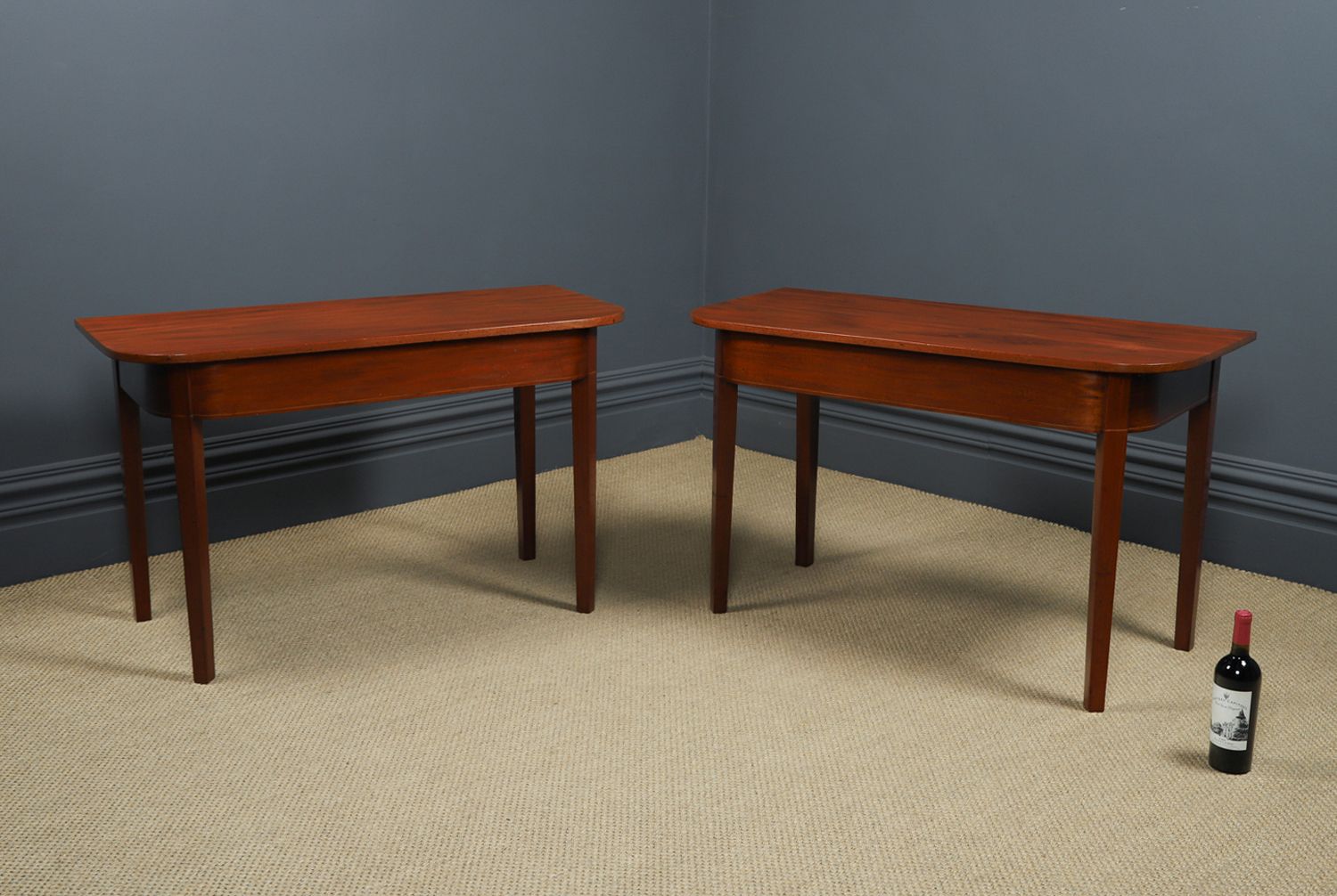 English Pair Of Georgian Mahogany Console Side Hall Occasional D Shaped End Tables (Circa 1800) photo Furniture