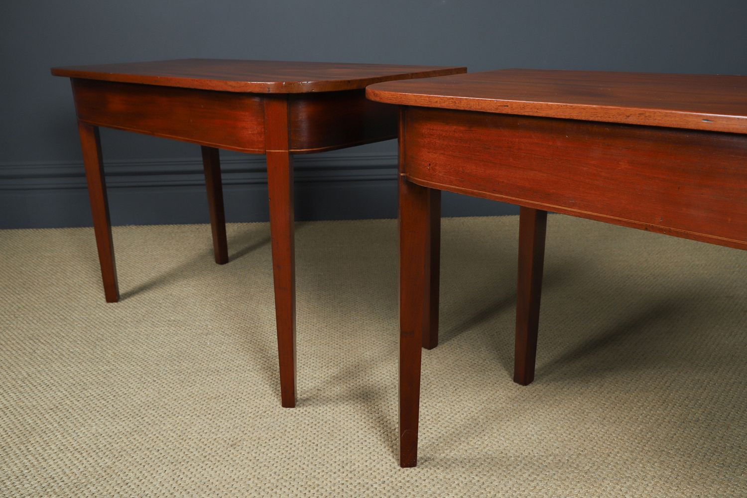 English Pair Of Georgian Mahogany Console Side Hall Occasional D Shaped End Tables (Circa 1800) photo 2495.0
