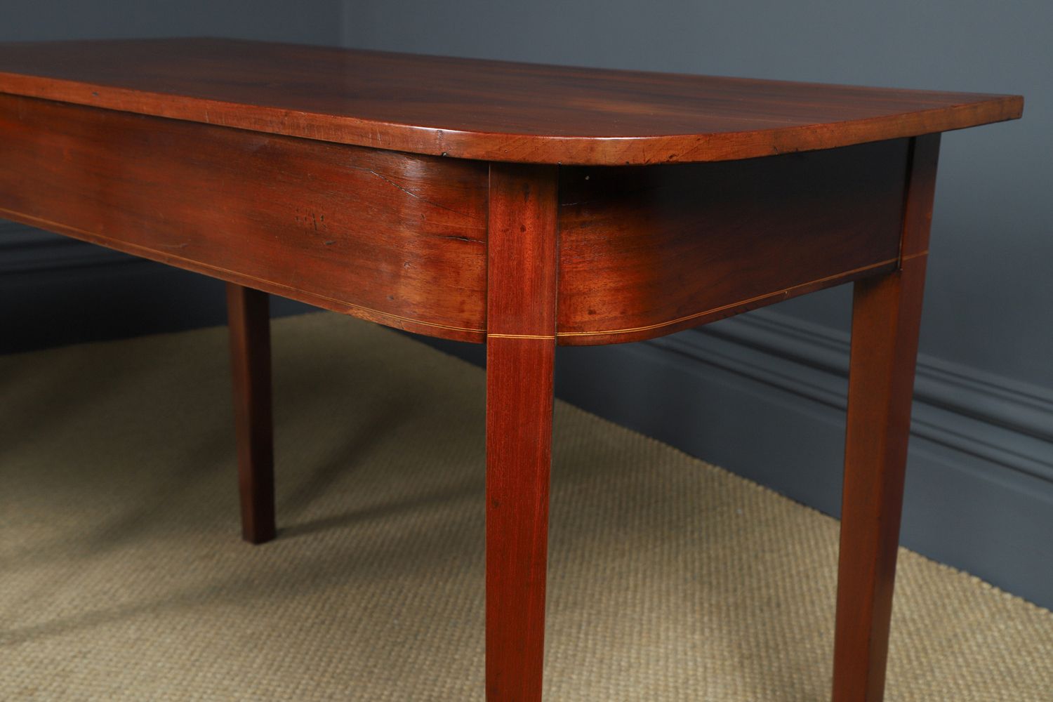 photo furniture English Pair Of Georgian Mahogany Console Side Hall Occasional D Shaped End Tables (Circa 1800)