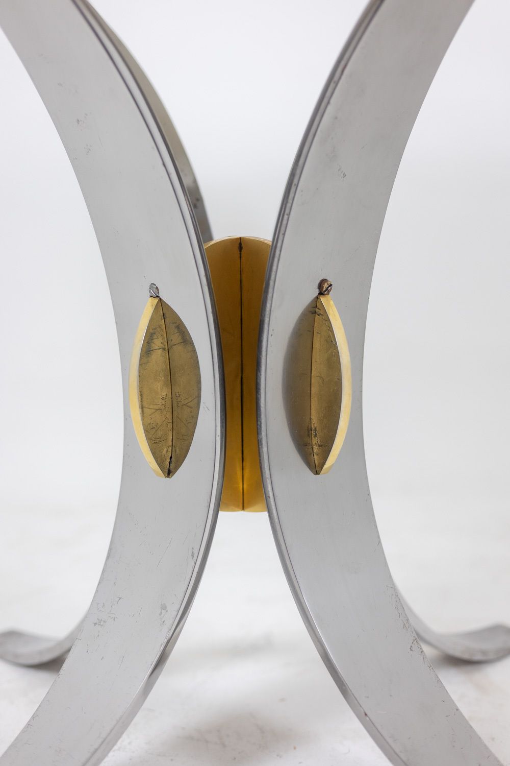 Table In White Marble And Chrome And Gold Metal. 1970s. photo furniture