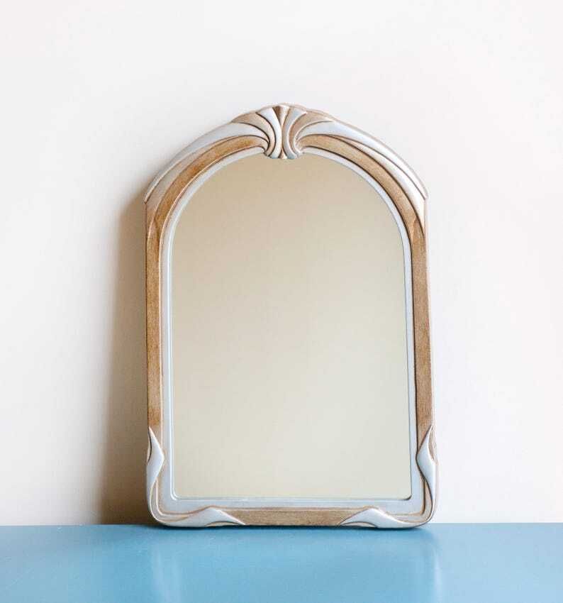 Vintage Gouden Boogvormige Spiegel, Art Deco Stijlspiegel, Belgische Wandspiegel, Hollywood Regency, Deknudt, Mid Century Modern, Gemaakt In België photo buy