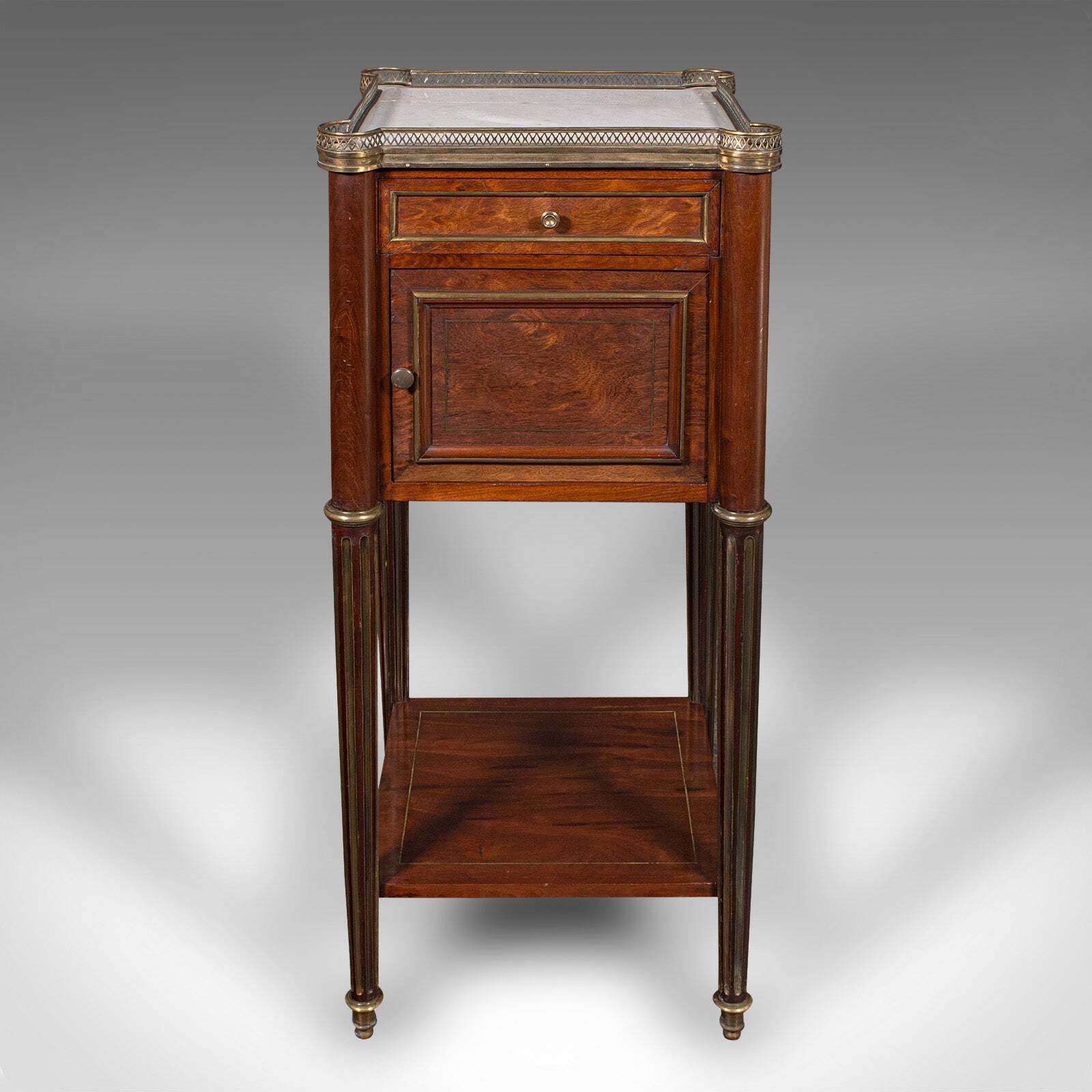 Antique Bedside Table, French, Walnut, Marble, Nightstand, Victorian, Circa 1840 photo for sale