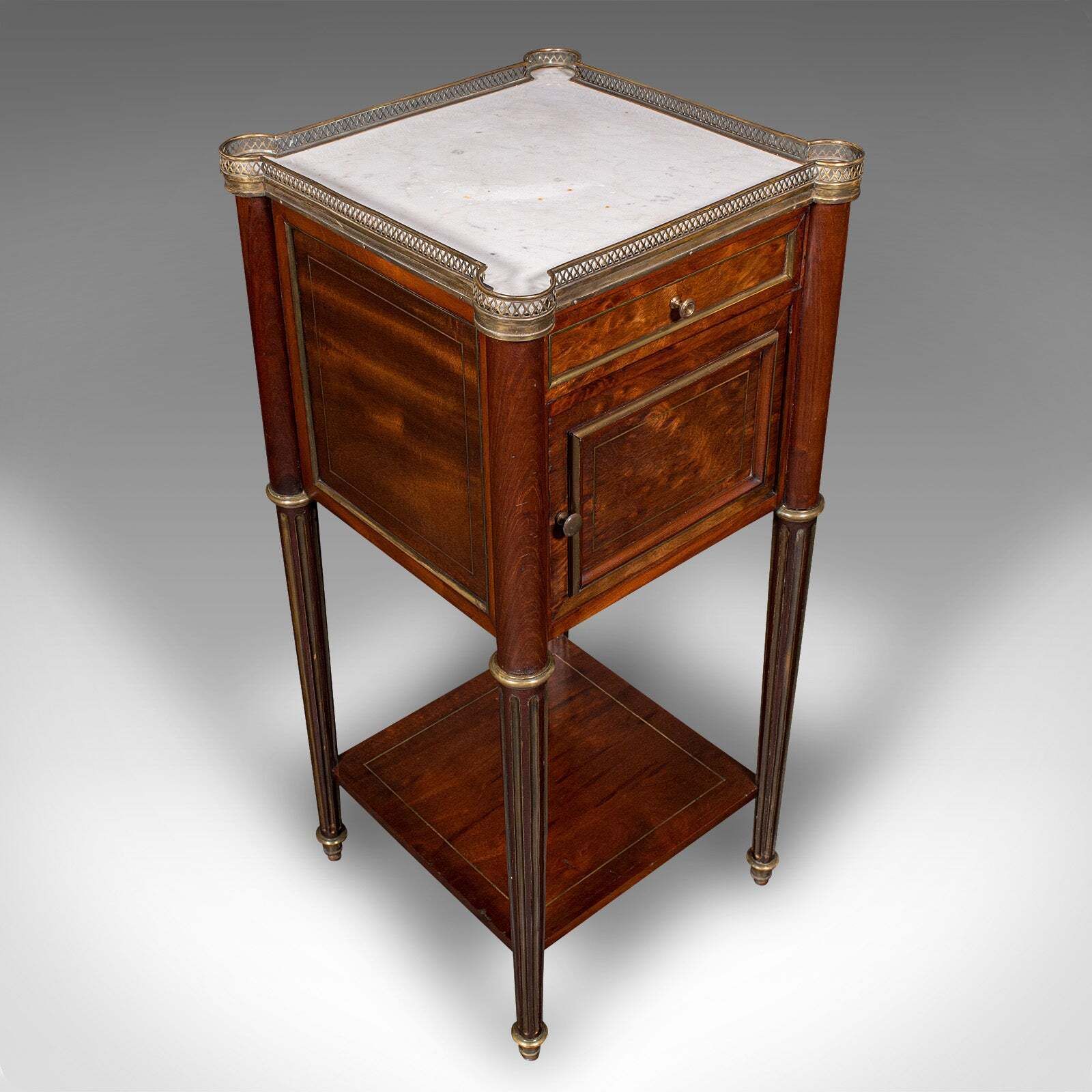 Antique Bedside Table, French, Walnut, Marble, Nightstand, Victorian, Circa 1840 photo vintage
