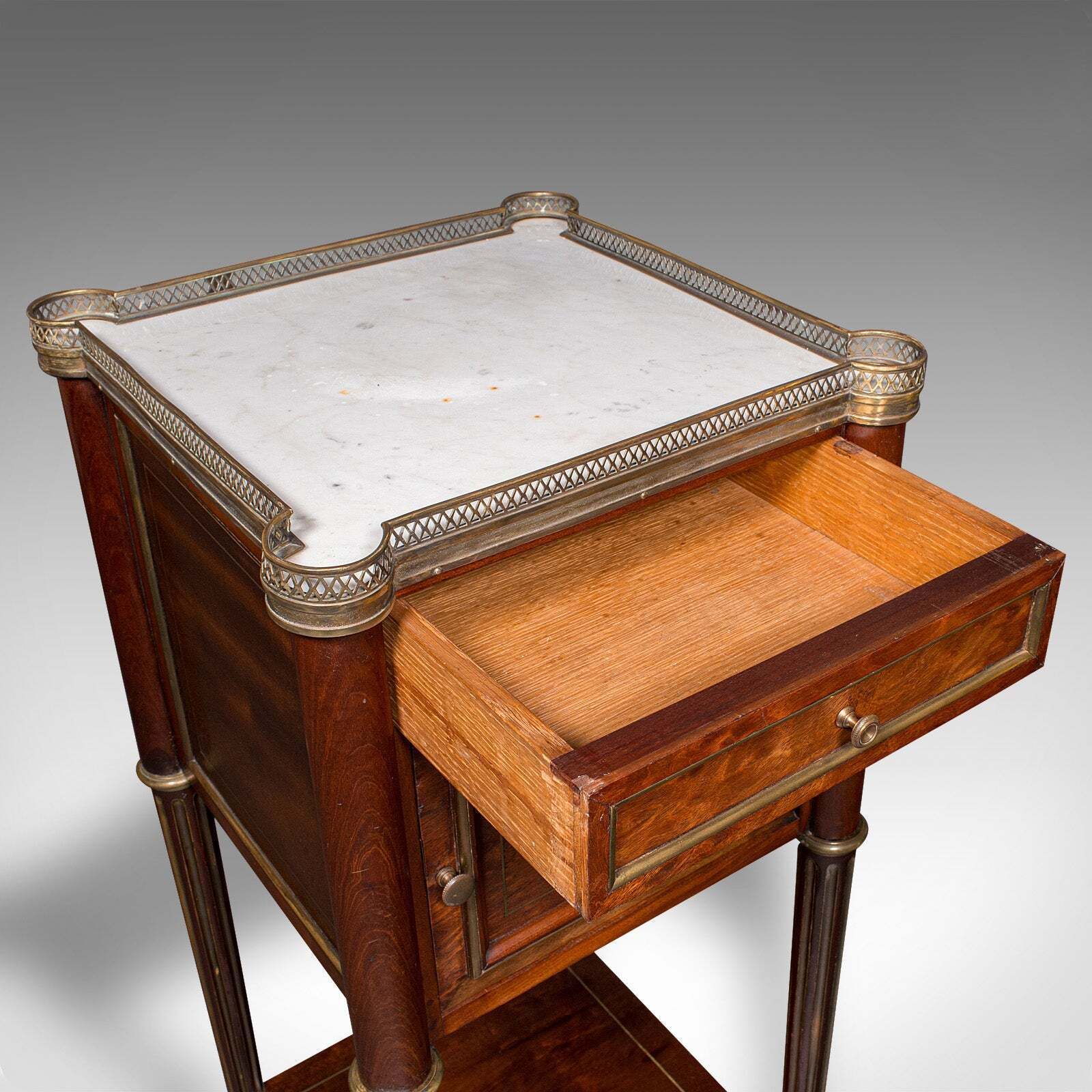 2650.0 Antique Bedside Table, French, Walnut, Marble, Nightstand, Victorian, Circa 1840 photo