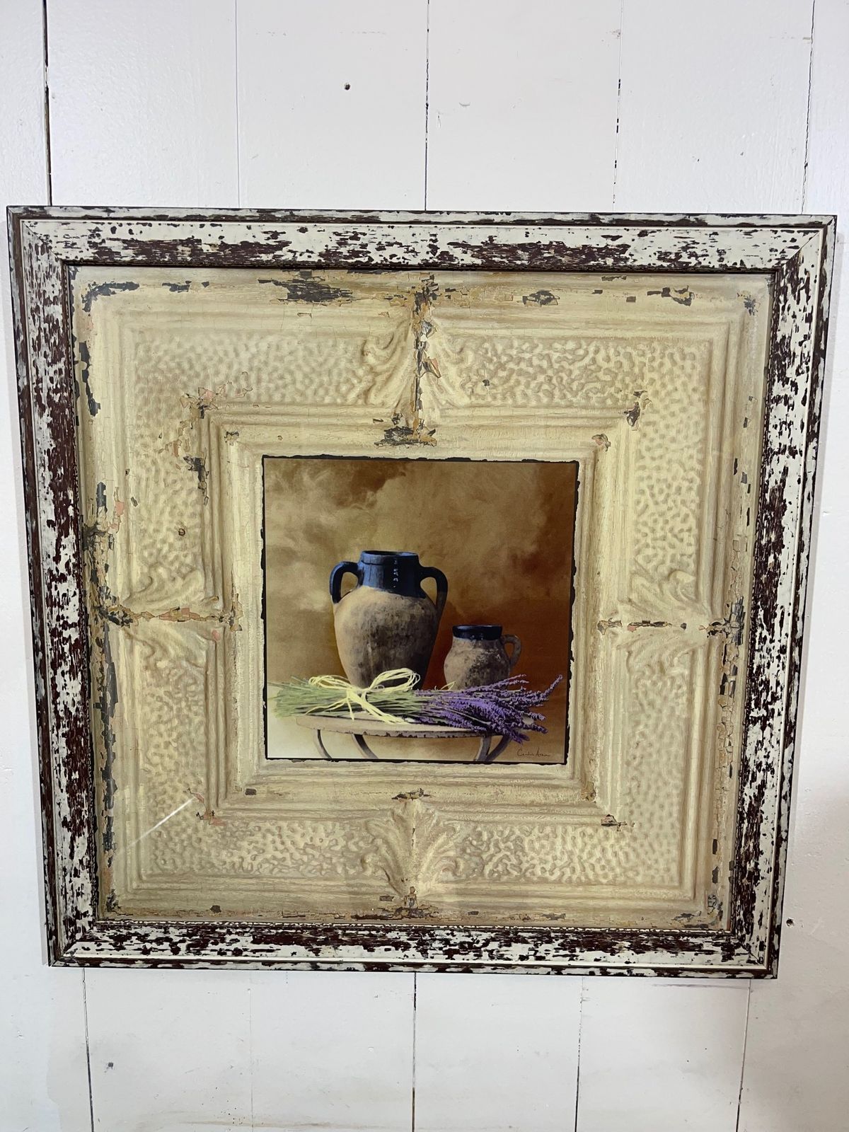 Mid Century Distressed Wooden Picture Frame With Artisan Print photo Art