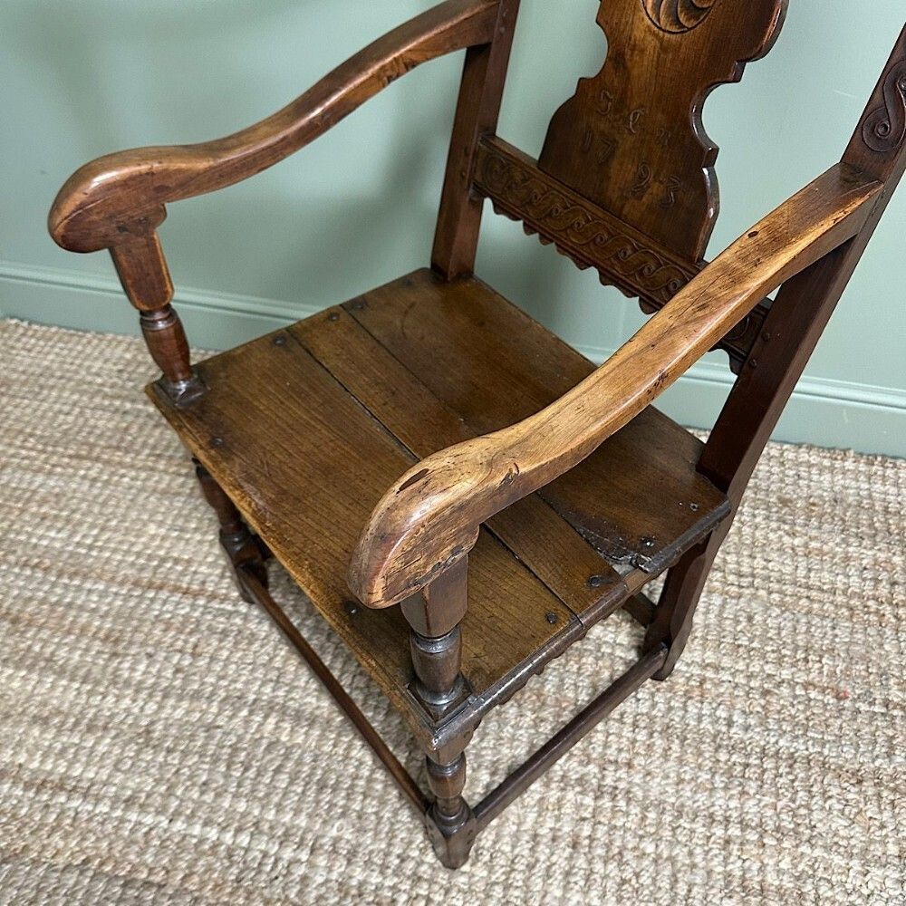 Period Oak Georgian Antique Country Chair Dated 1793 photo 1793.0