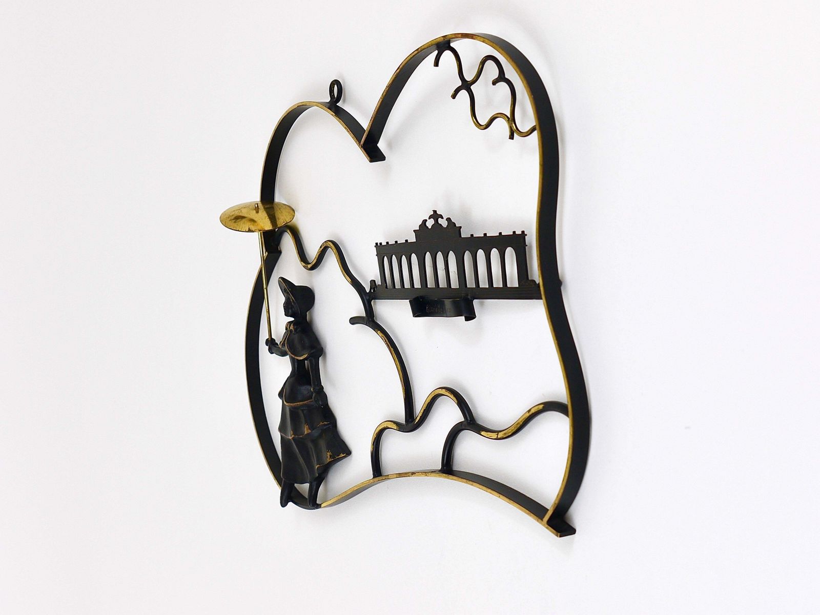 Walter Bosse Woman In Biedermeier Dress Brass Wall Sculpture, Austria, 1950s photo vinterior