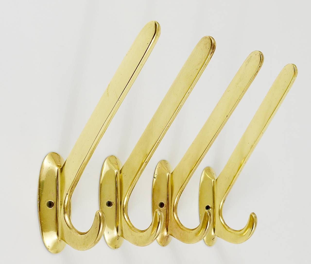 Four Art Nouveau Handmade Brass Wall Hooks, Austria, 1920s photo 177.0