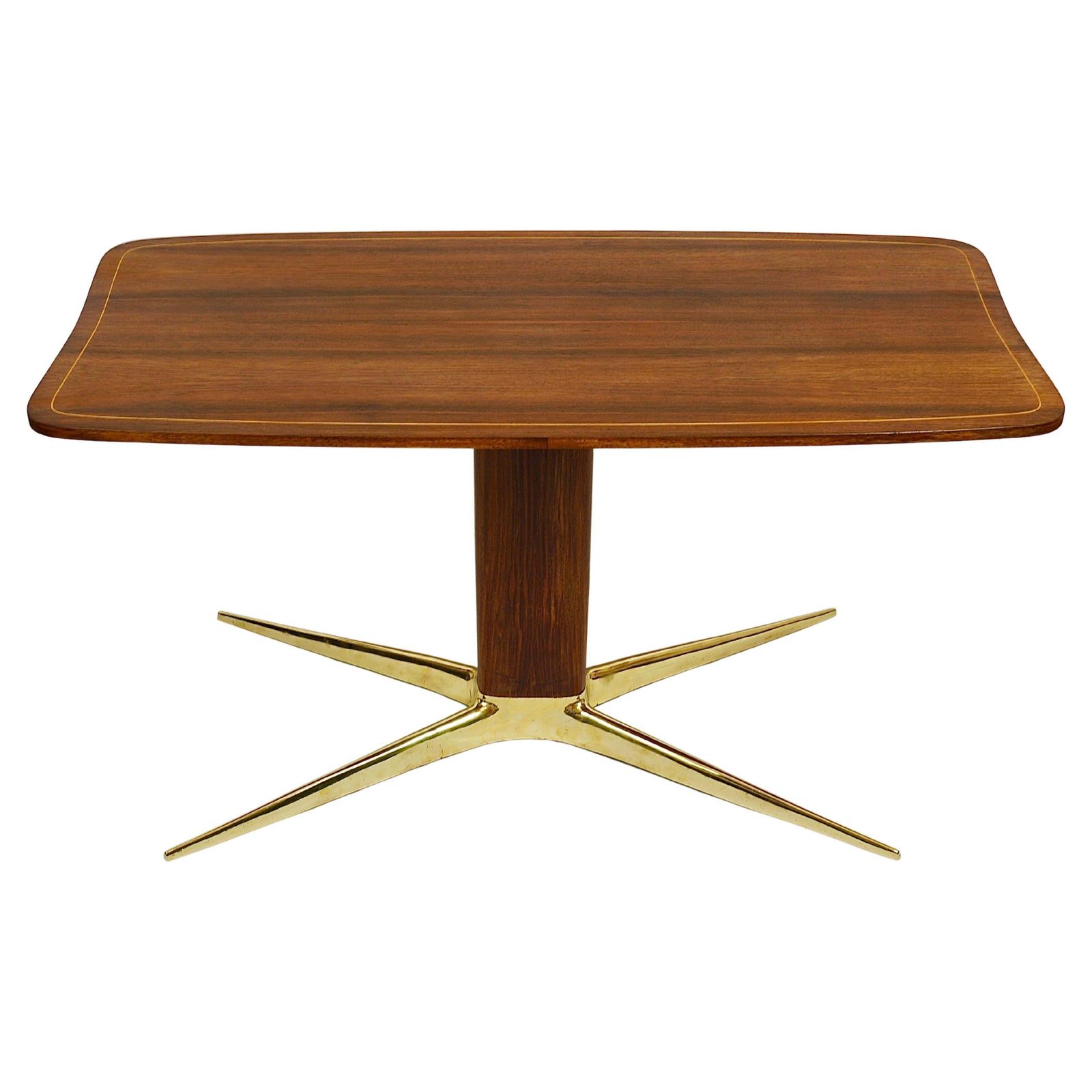 Oswald Haerdtl X Hagenauer Vienna Brass & Walnut Coffee Table, Austria, 1950s