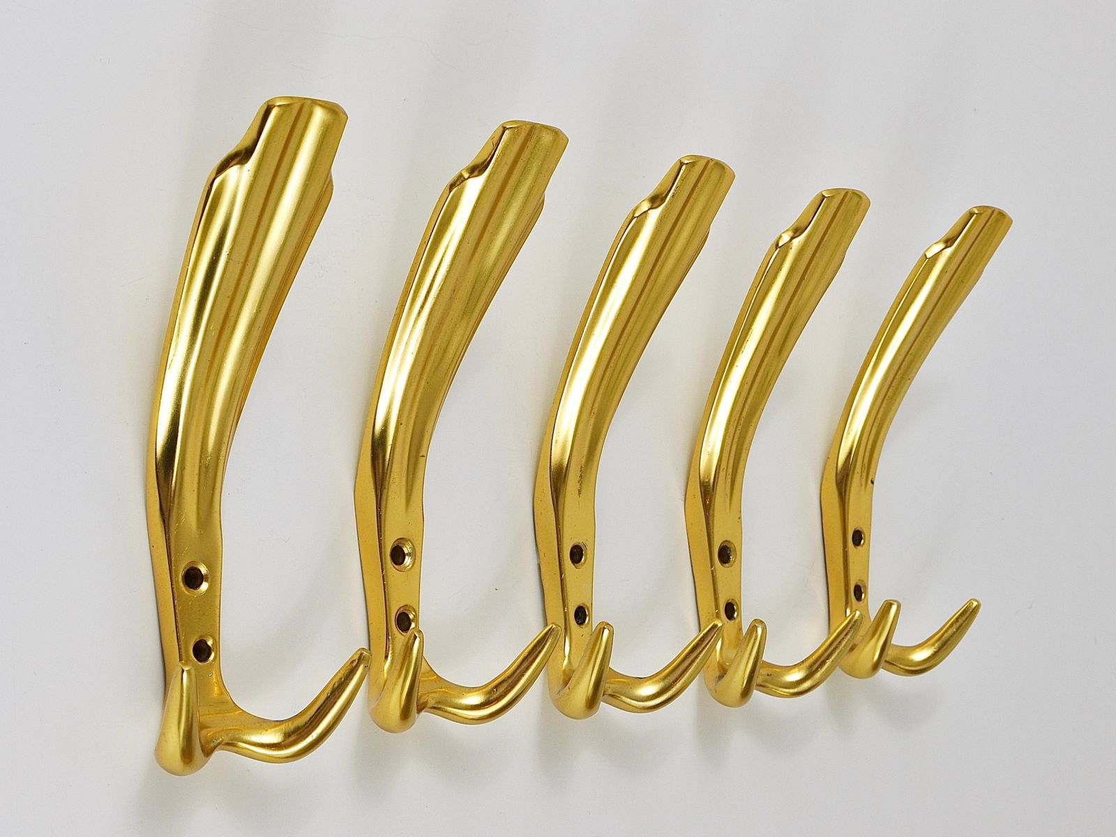 Furniture Up To Five Golden Hollywood Regency Wall Coat Hooks, Italy, 1970s photo