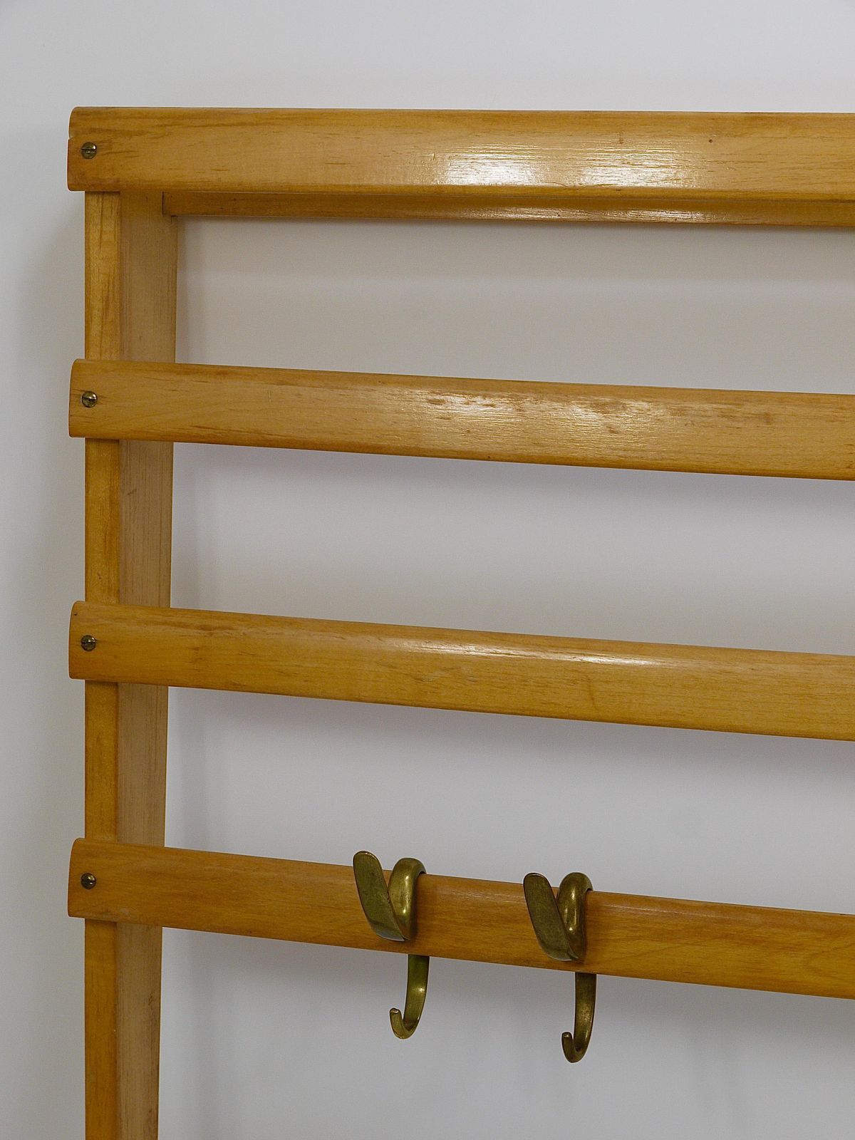 6852.0 Large Carl Auböck Mid Century Coat Rack Beech Wardrobe With 8 Brass Hooks, 1950s photo