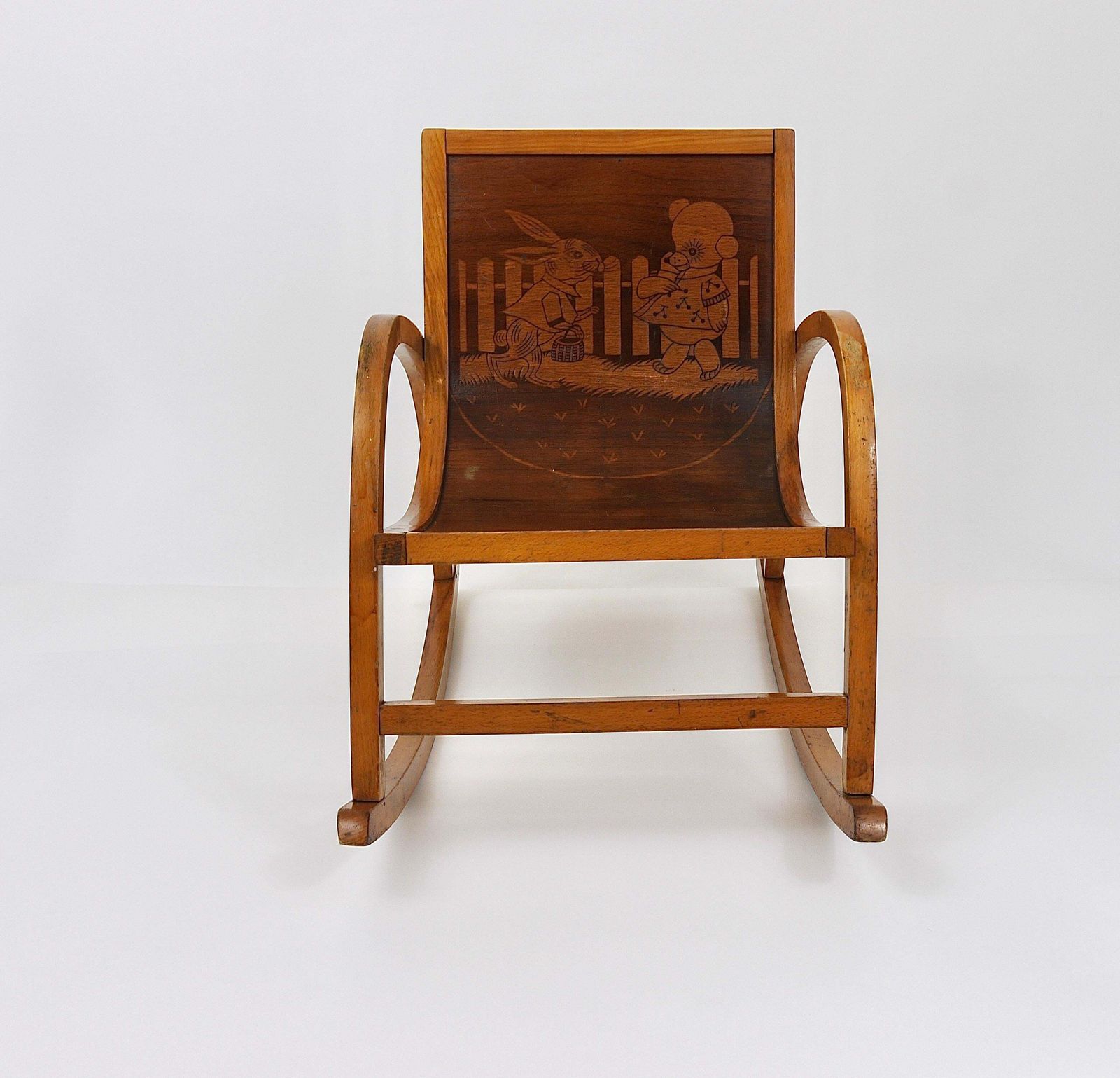 Bauhaus Childrens`bentwood Rocking Chair Brockhage Andrä Era, Germany, 1950s photo vintage