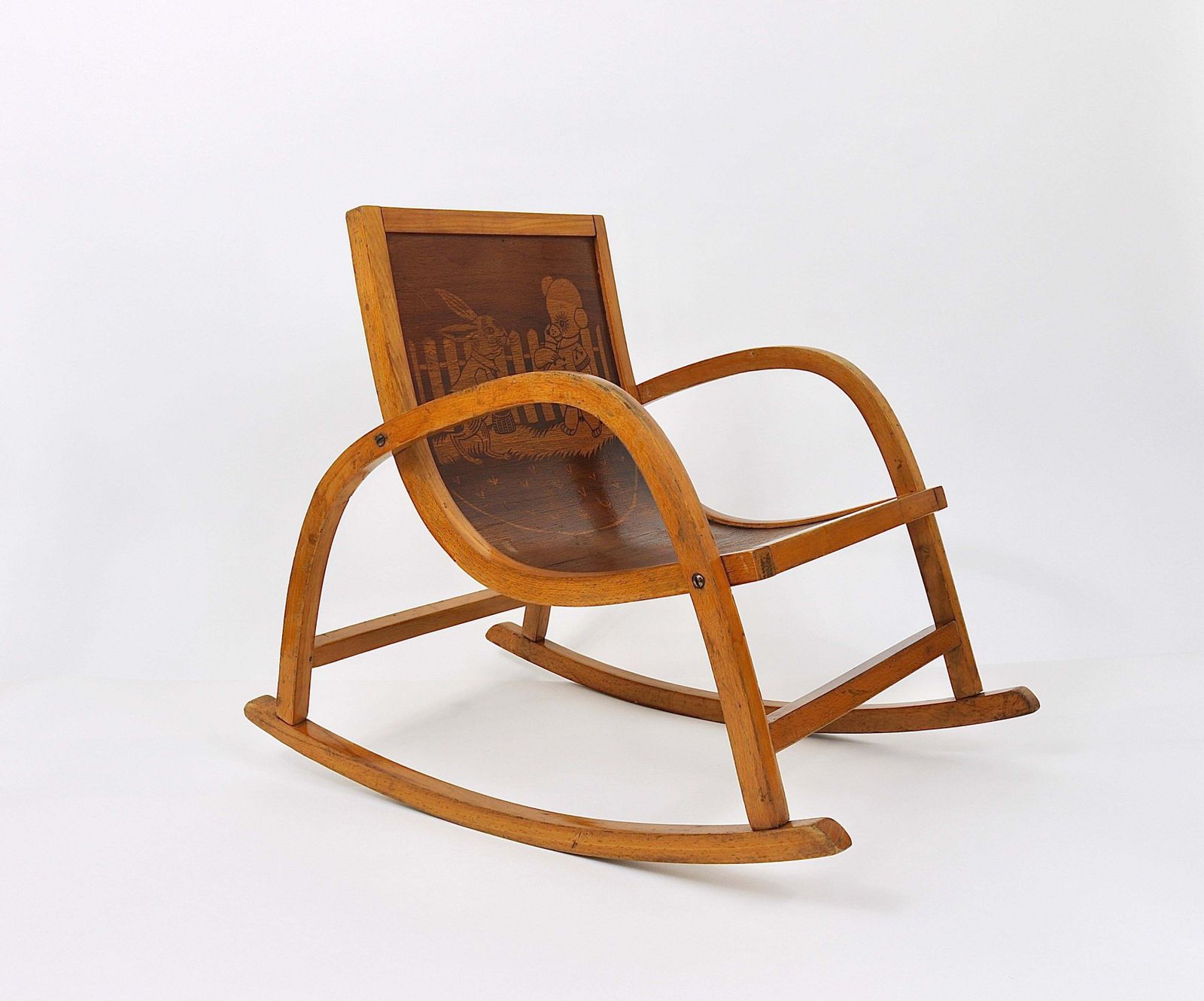 Furniture Bauhaus Childrens`bentwood Rocking Chair Brockhage Andrä Era, Germany, 1950s photo