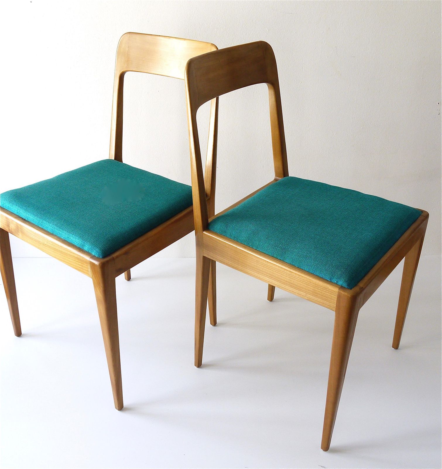 Four Carl Aubock Midcentury Walnut Chairs A7, Vienna, Austria, 1950s photo for sale