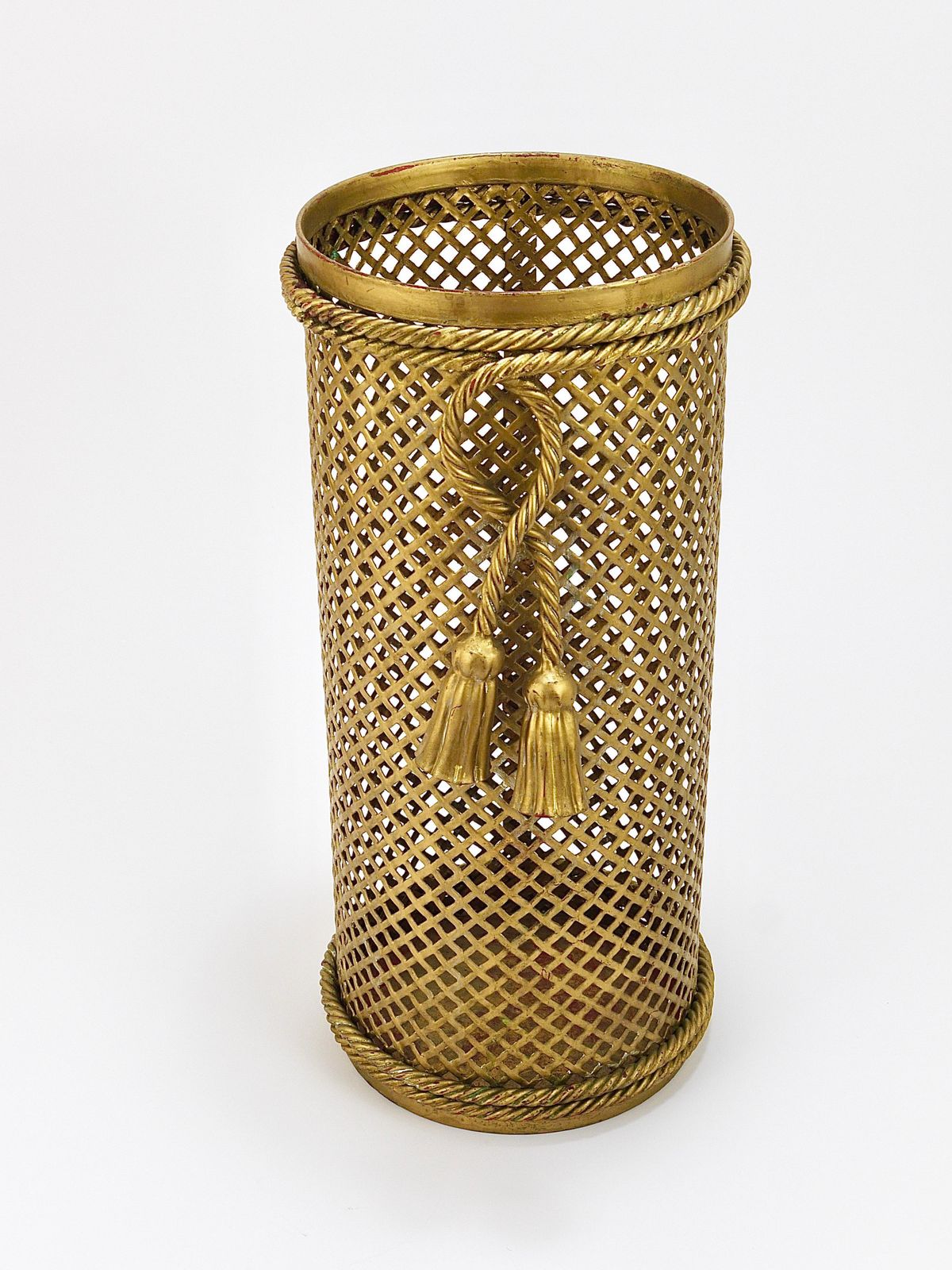 Hollywood Regency Gilt Metal Rope & Tassel Umbrella Stand, Li Puma Firenze, 1950 photo Home Decor