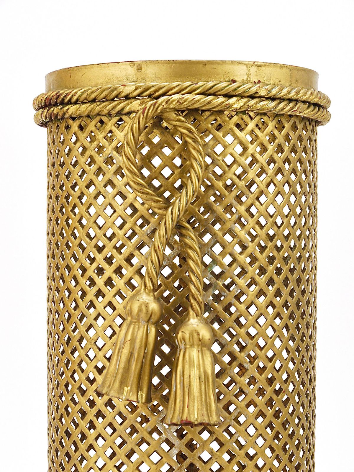 Home Decor Hollywood Regency Gilt Metal Rope & Tassel Umbrella Stand, Li Puma Firenze, 1950 photo