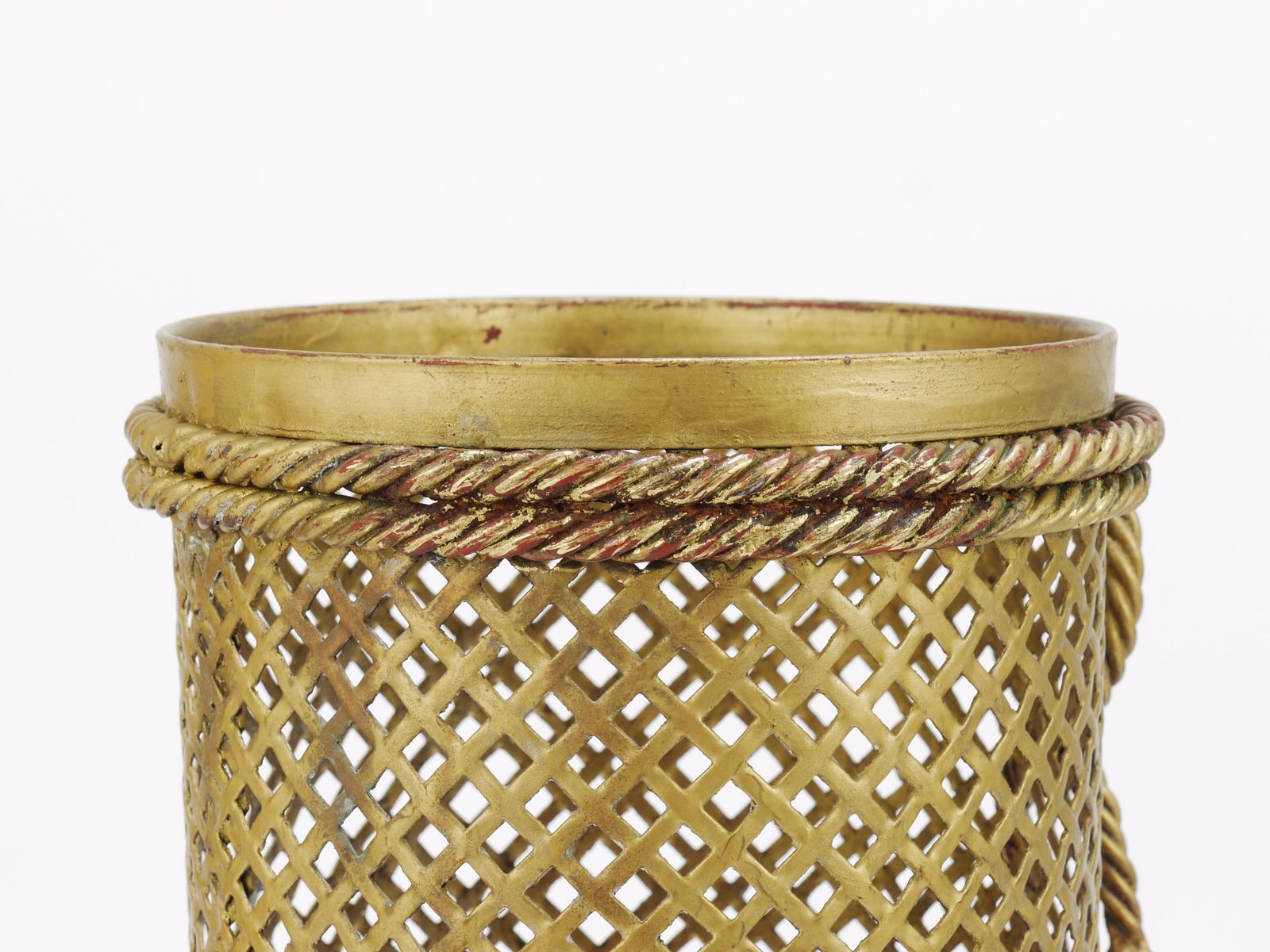 photo buy Hollywood Regency Gilt Metal Rope & Tassel Umbrella Stand, Li Puma Firenze, 1950