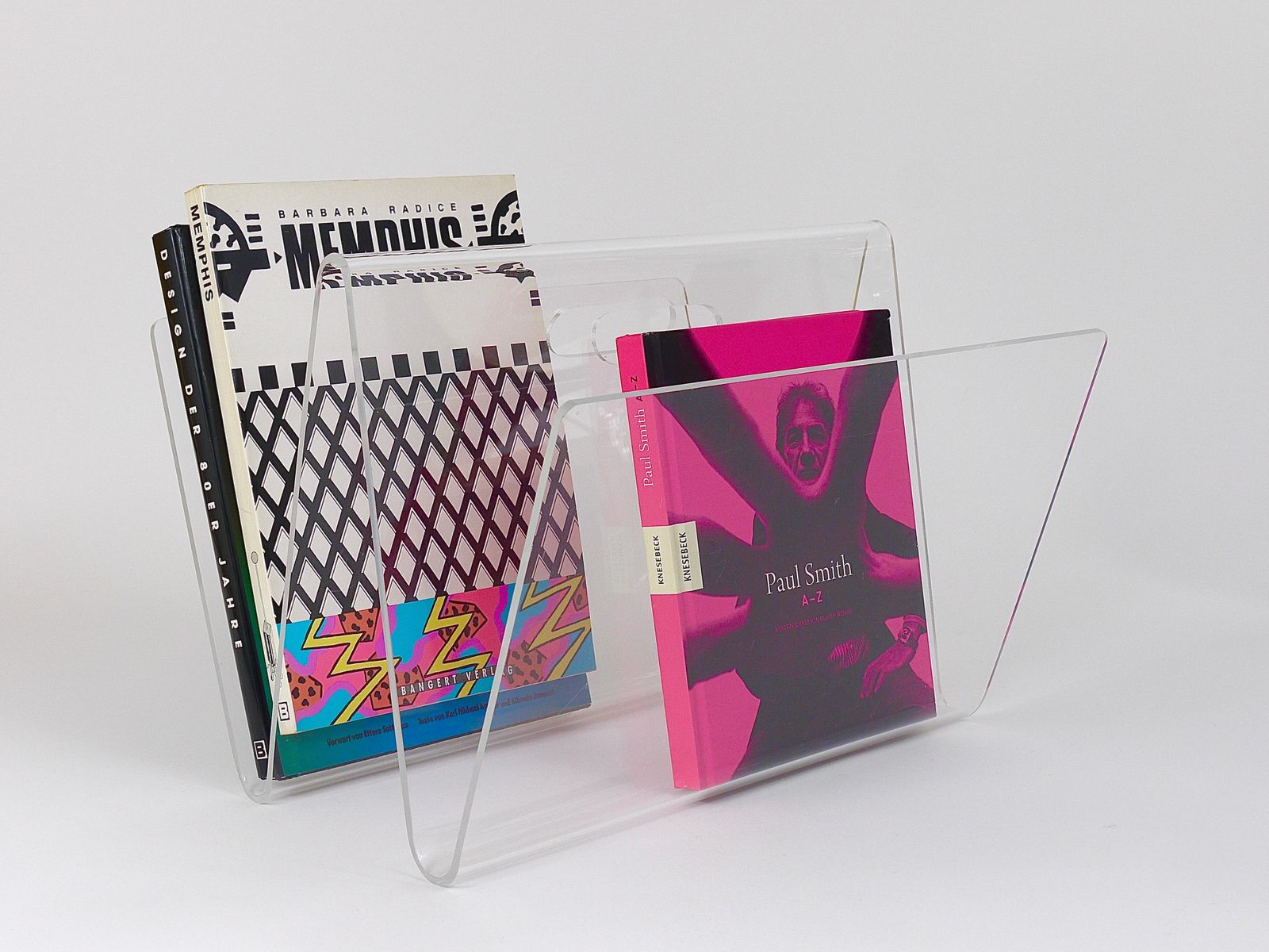 Postmodern Lucite Zigzag News Rack Magazine Stand, Italy, 1980s photo for sale