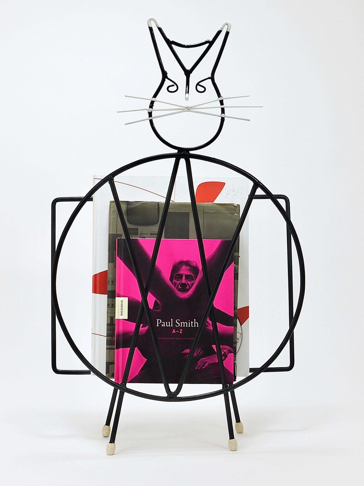 Midcentury Cat Shaped Magazine Stand Or Record Rack, Iron, Italy, 1950s photo for sale