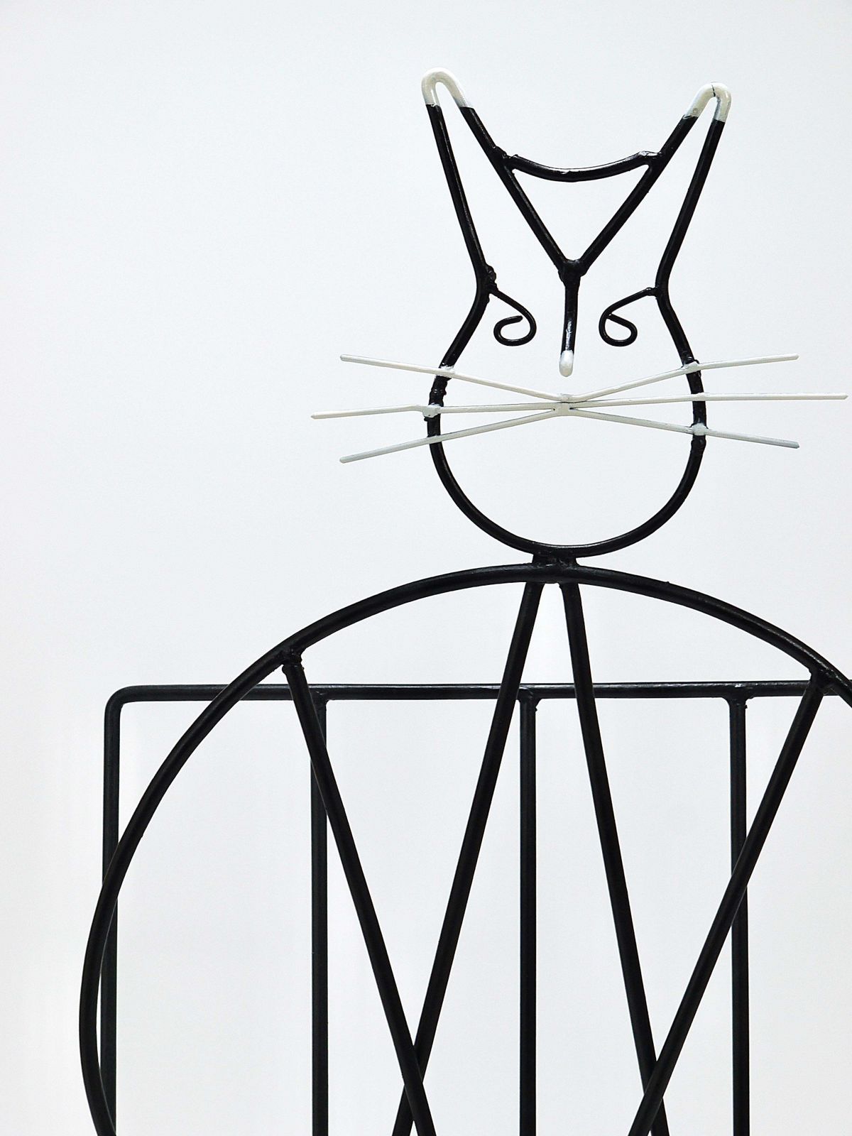 Midcentury Cat Shaped Magazine Stand Or Record Rack, Iron, Italy, 1950s photo vintage