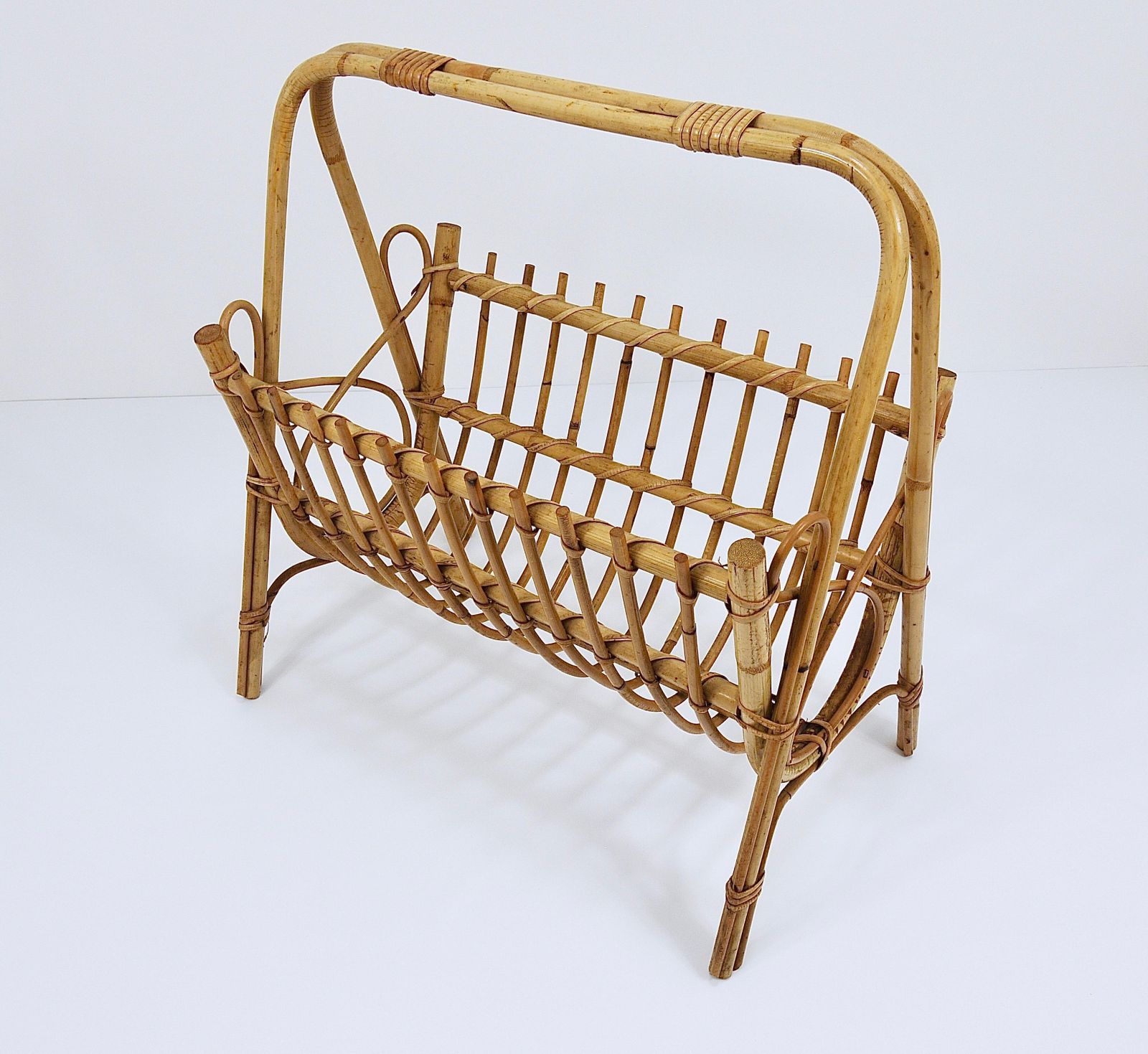 photo buy Franco Albini Style Rattan Bamboo Magazine Rack Newspaper Stand, France, 1950s