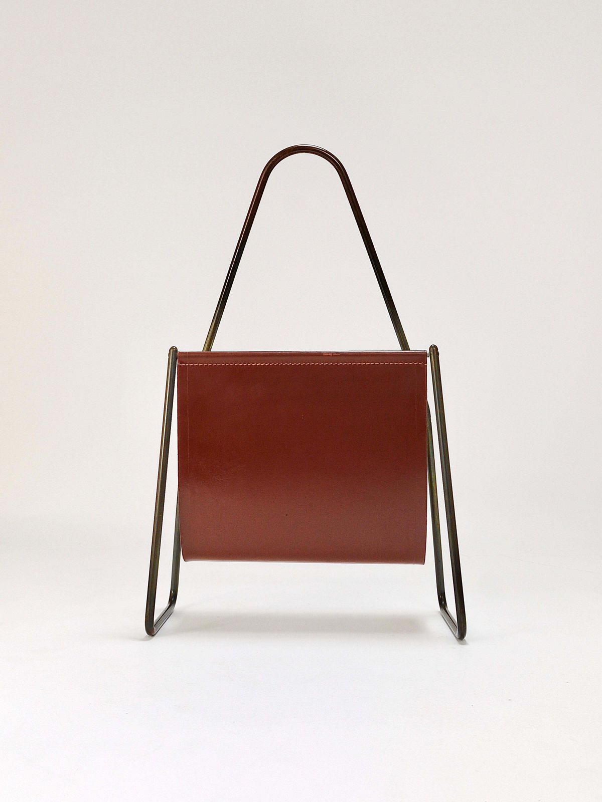 Carl Auböck II Midcentury Magazine Rack, Brass & Brown Leather, Vintage, Austria photo Home Decor