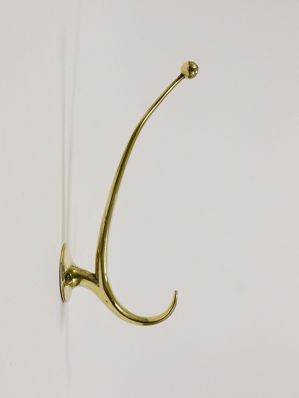 Two Franz Hagenauer Vienna Mid Century Curved Brass Wall Coat Hooks, 1950s photo furniture