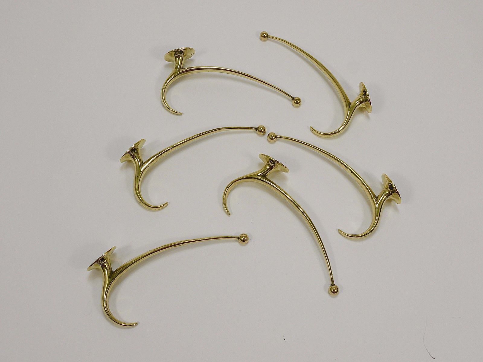 Furniture Two Franz Hagenauer Vienna Mid Century Curved Brass Wall Coat Hooks, 1950s photo