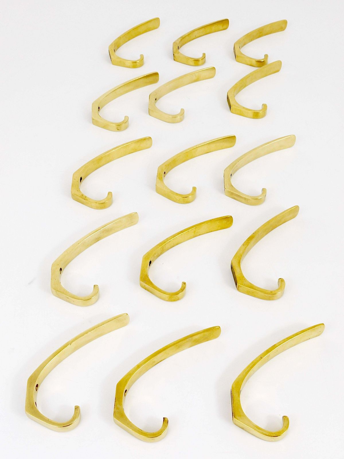 photo for sale 9x Midcentury Brass Wall Coat Hooks By Herta Baller Vienna, Austria,  1950s