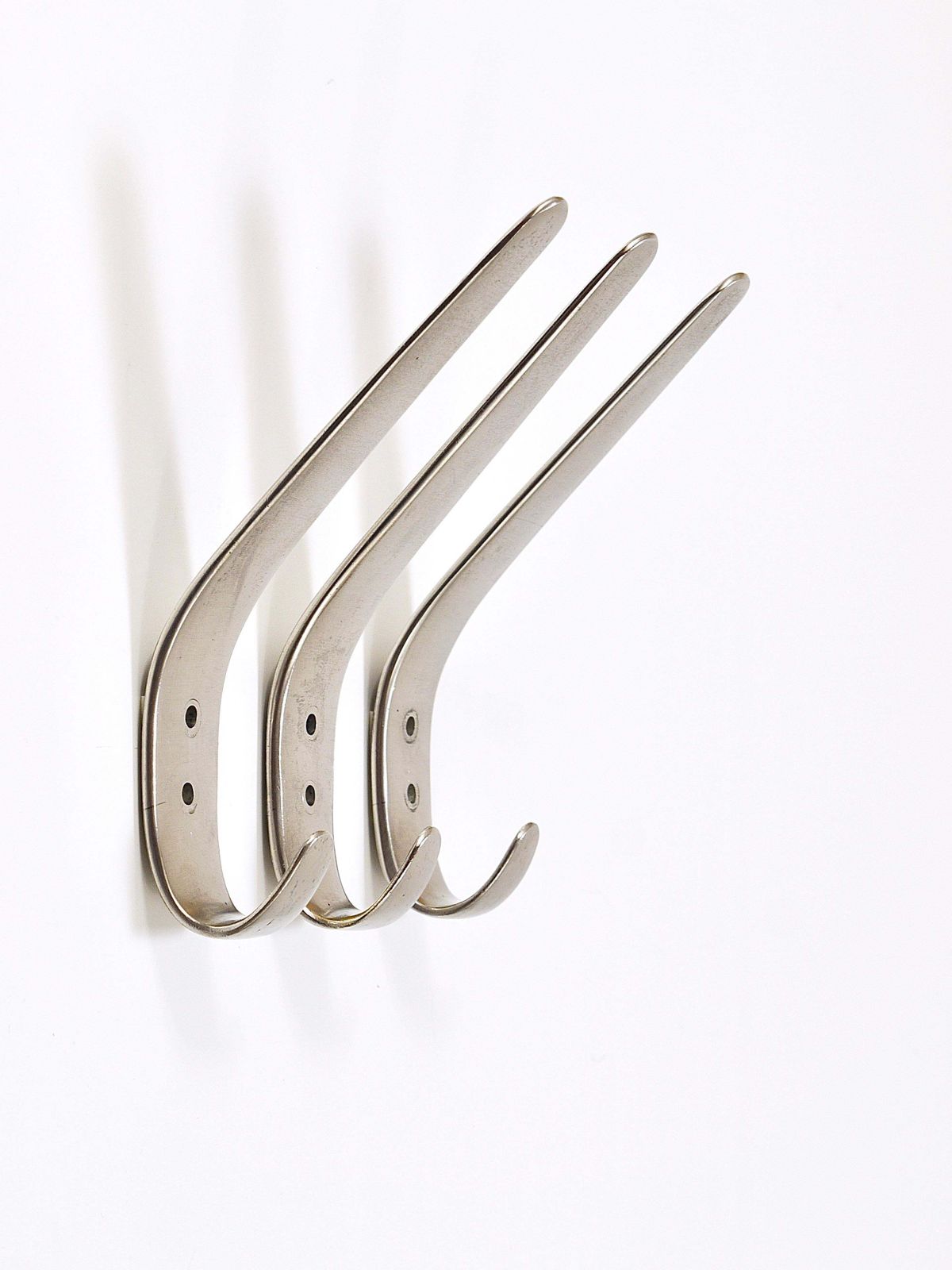 photo for sale 2x Vintage Carl Auböck II Nickel Plated Brass Wall Hooks, Austria, 1950s