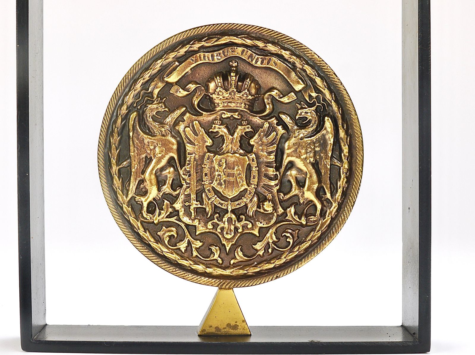 Carl Aubock Iron & Brass Coin Medal Midcentury Bookend, Austria, 1970s photo buy
