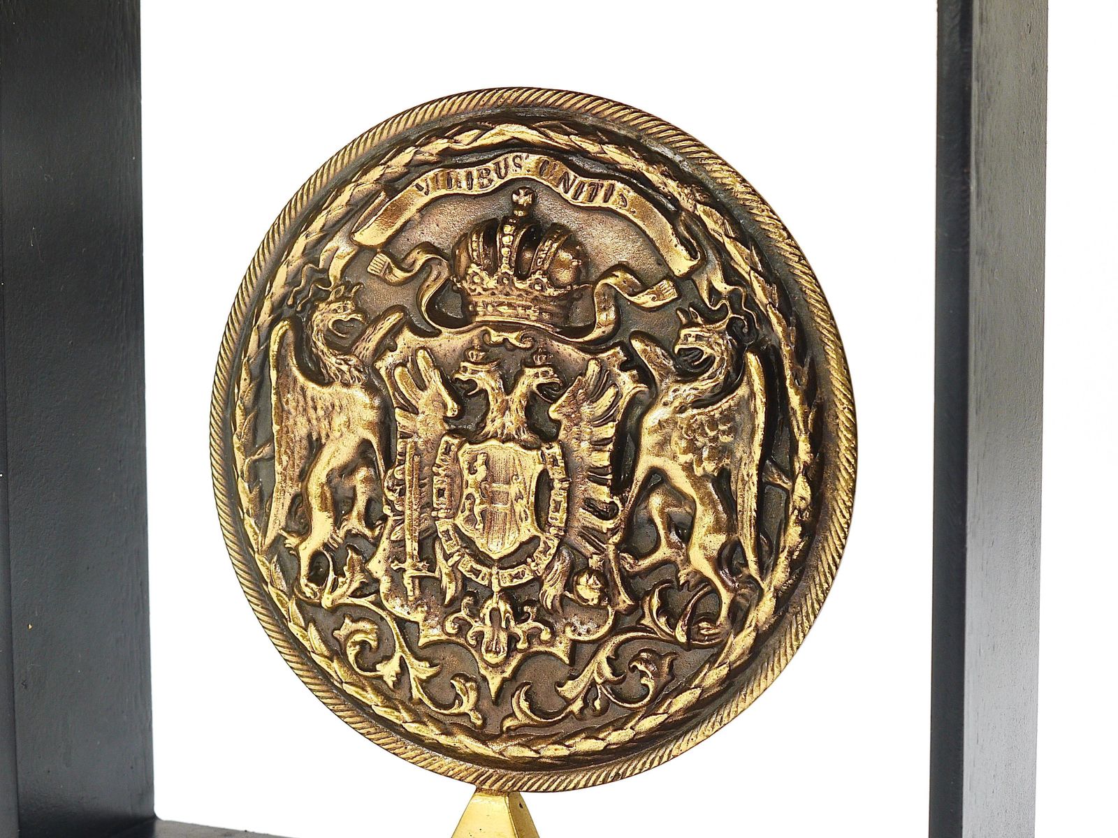 Home Decor Carl Aubock Iron & Brass Coin Medal Midcentury Bookend, Austria, 1970s photo