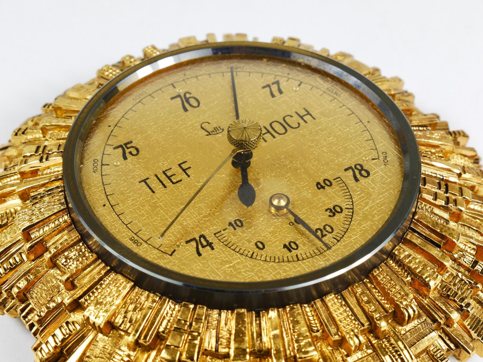 Home Decor Lufft Sunburst Golden Brass Wall Weather Station, Barometer & Thermometer, 1950s photo