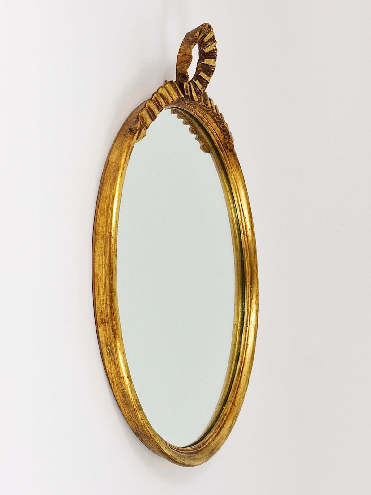 Home Decor Round Midcentury Gilt Wood Wall Mirror, C. Allodi & G. Subelli, Italy, 1950s photo