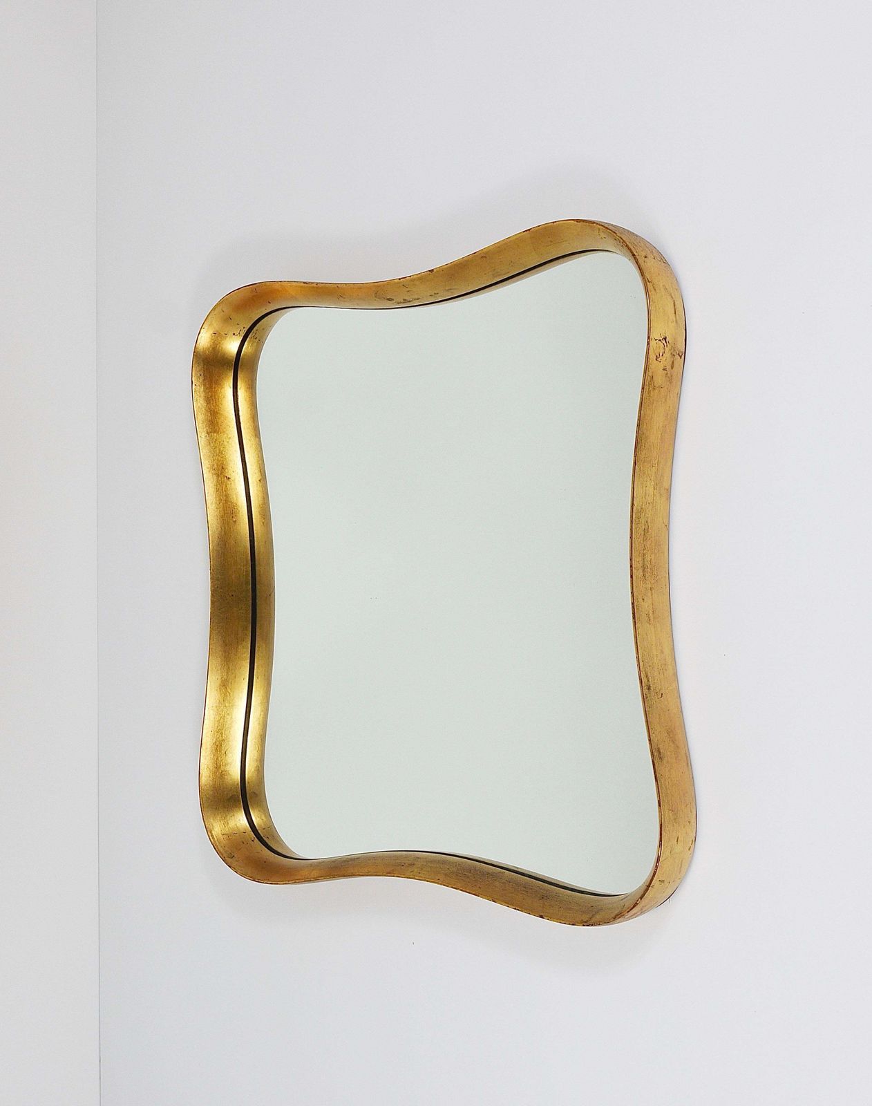 Gio Ponti Style Gilt Wood Mirror By Max Welz Vienna, Austria, 1940s photo vinterior
